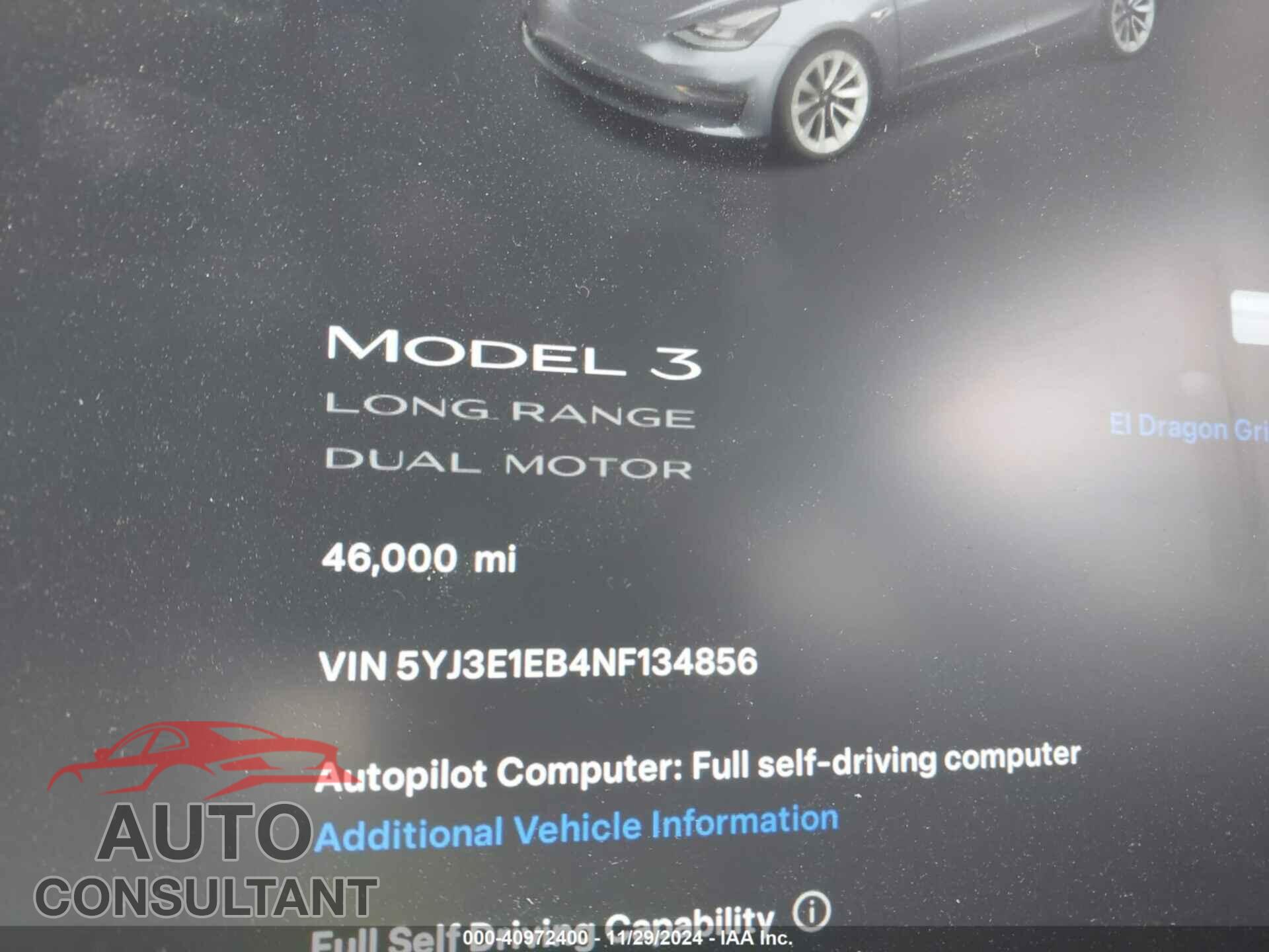 TESLA MODEL 3 2022 - 5YJ3E1EB4NF134856