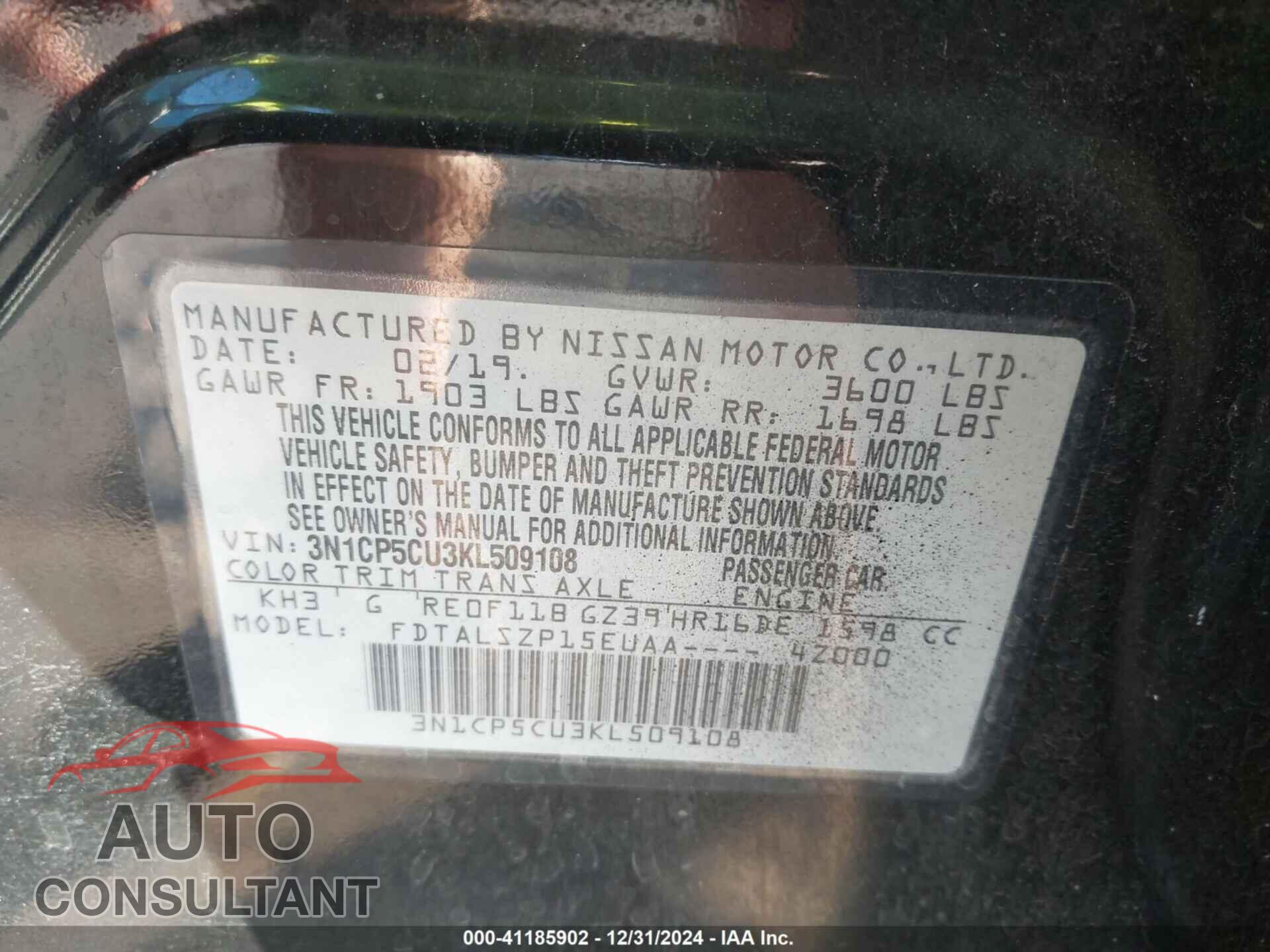 NISSAN KICKS 2019 - 3N1CP5CU3KL509108