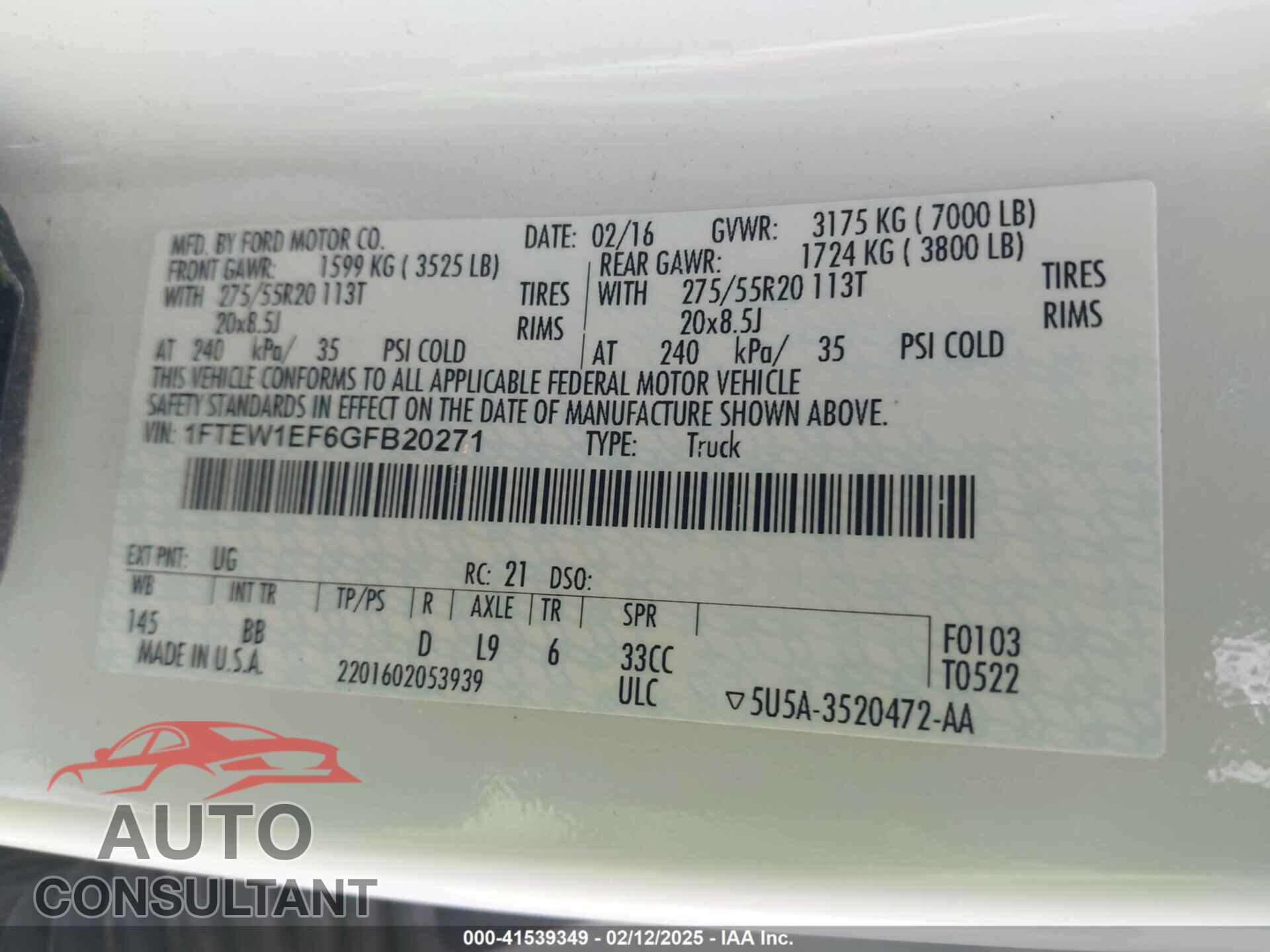 FORD F-150 2016 - 1FTEW1EF6GFB20271