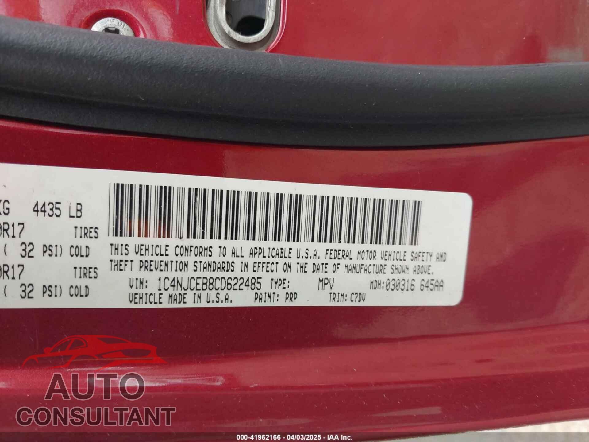 JEEP COMPASS 2012 - 1C4NJCEB8CD622485