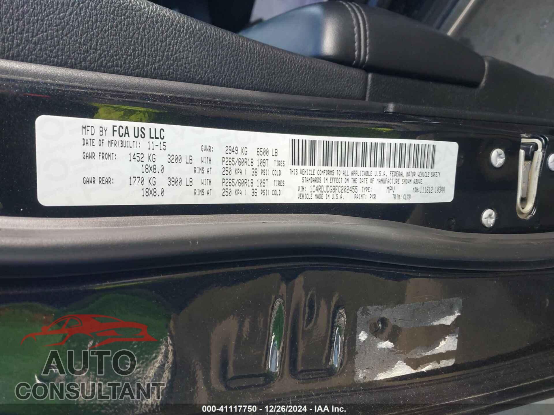 DODGE DURANGO 2015 - 1C4RDJDG8FC202455