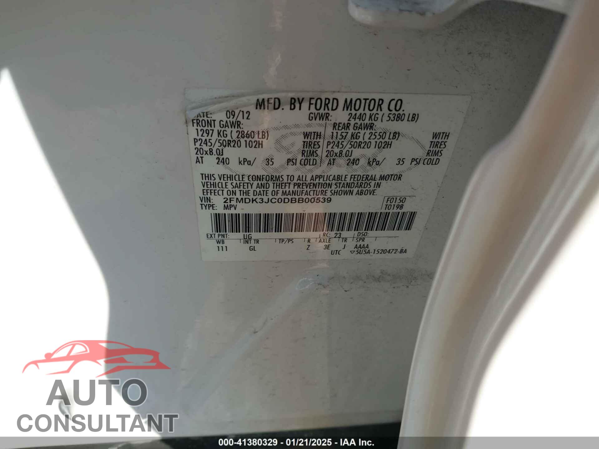 FORD EDGE 2013 - 2FMDK3JC0DBB00539