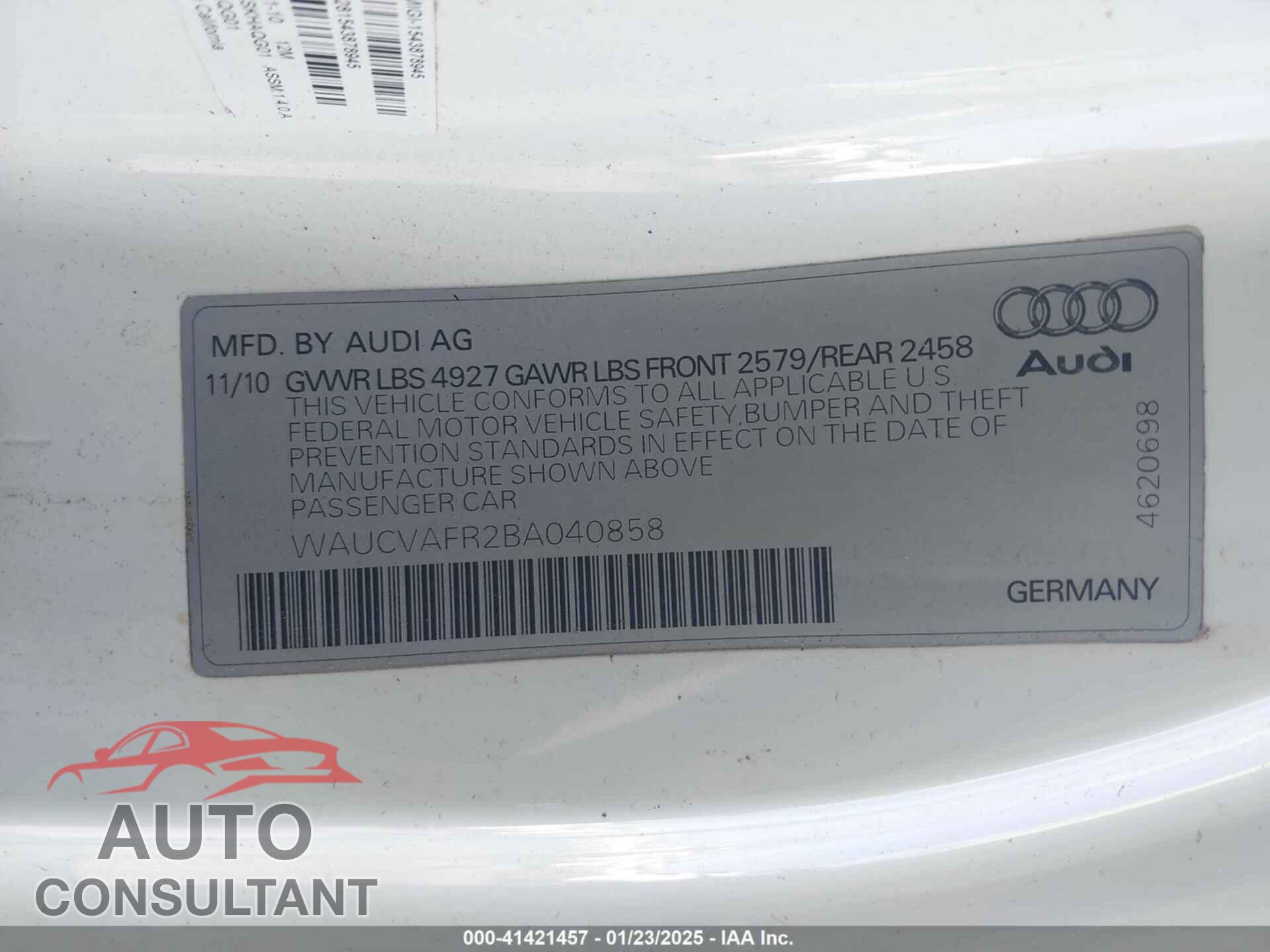 AUDI S5 2011 - WAUCVAFR2BA040858