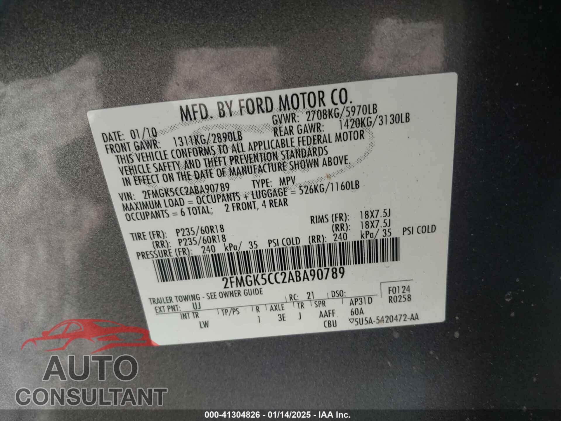 FORD FLEX 2010 - 2FMGK5CC2ABA90789