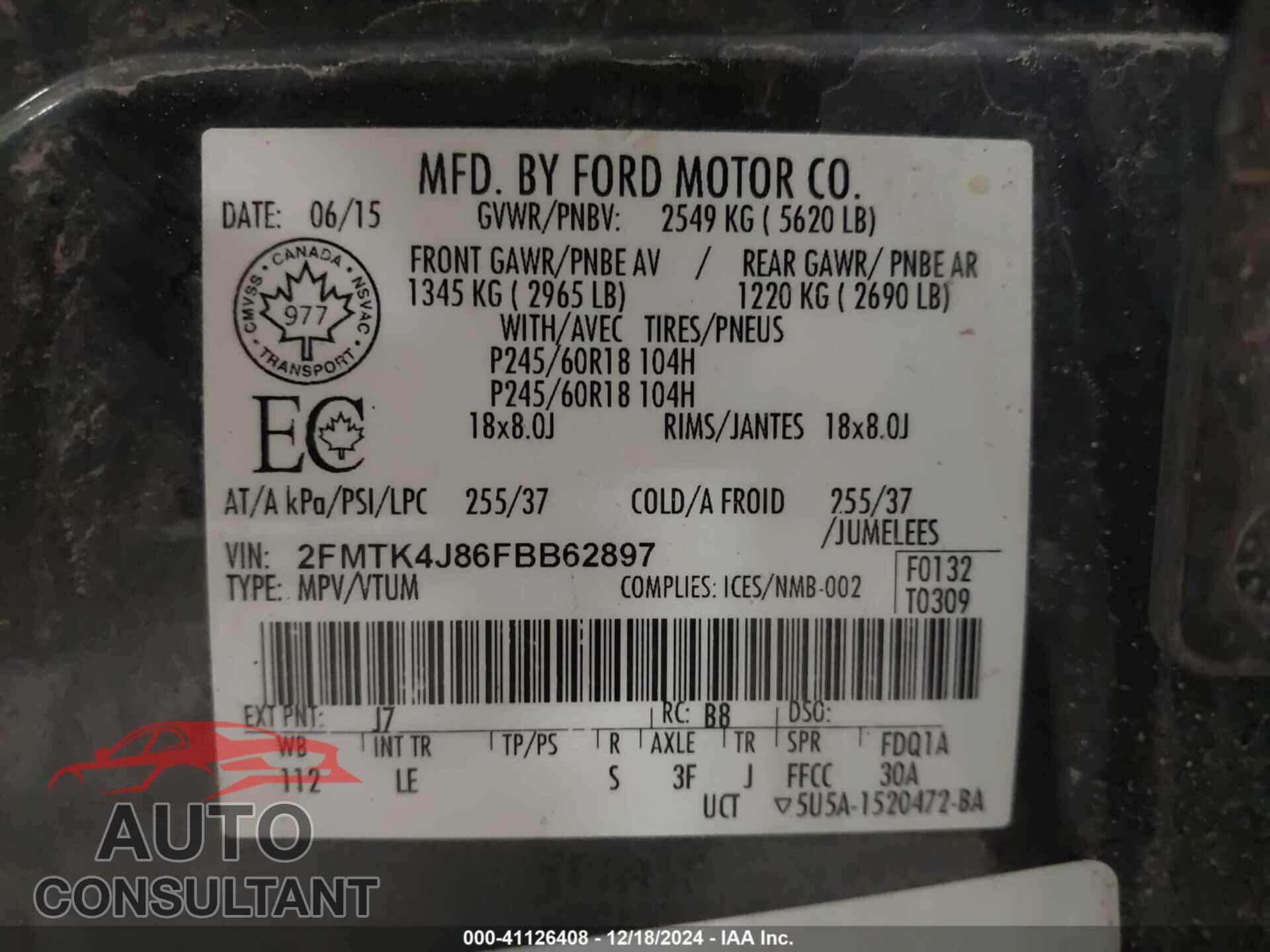FORD EDGE 2015 - 2FMTK4J86FBB62897
