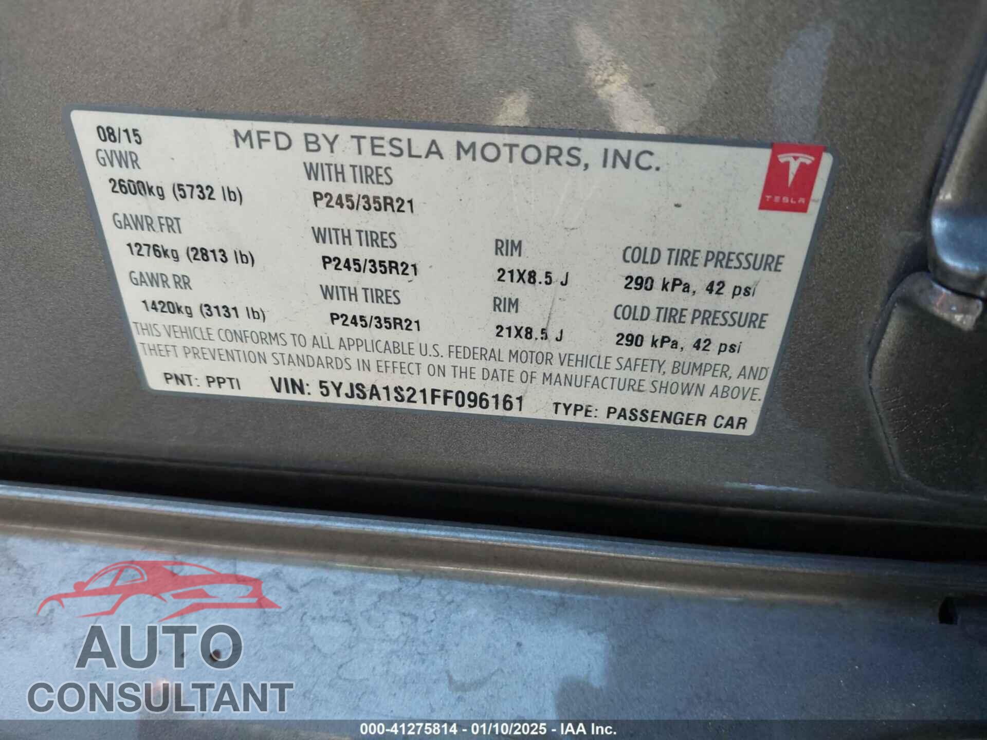 TESLA MODEL S 2015 - 5YJSA1S21FF096161