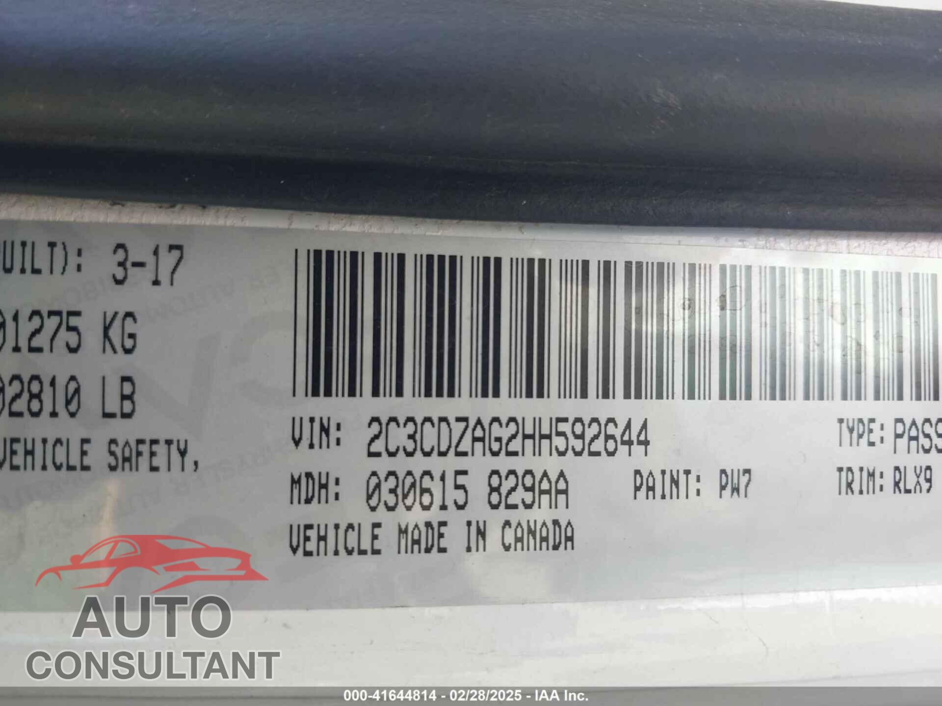 DODGE CHALLENGER 2017 - 2C3CDZAG2HH592644