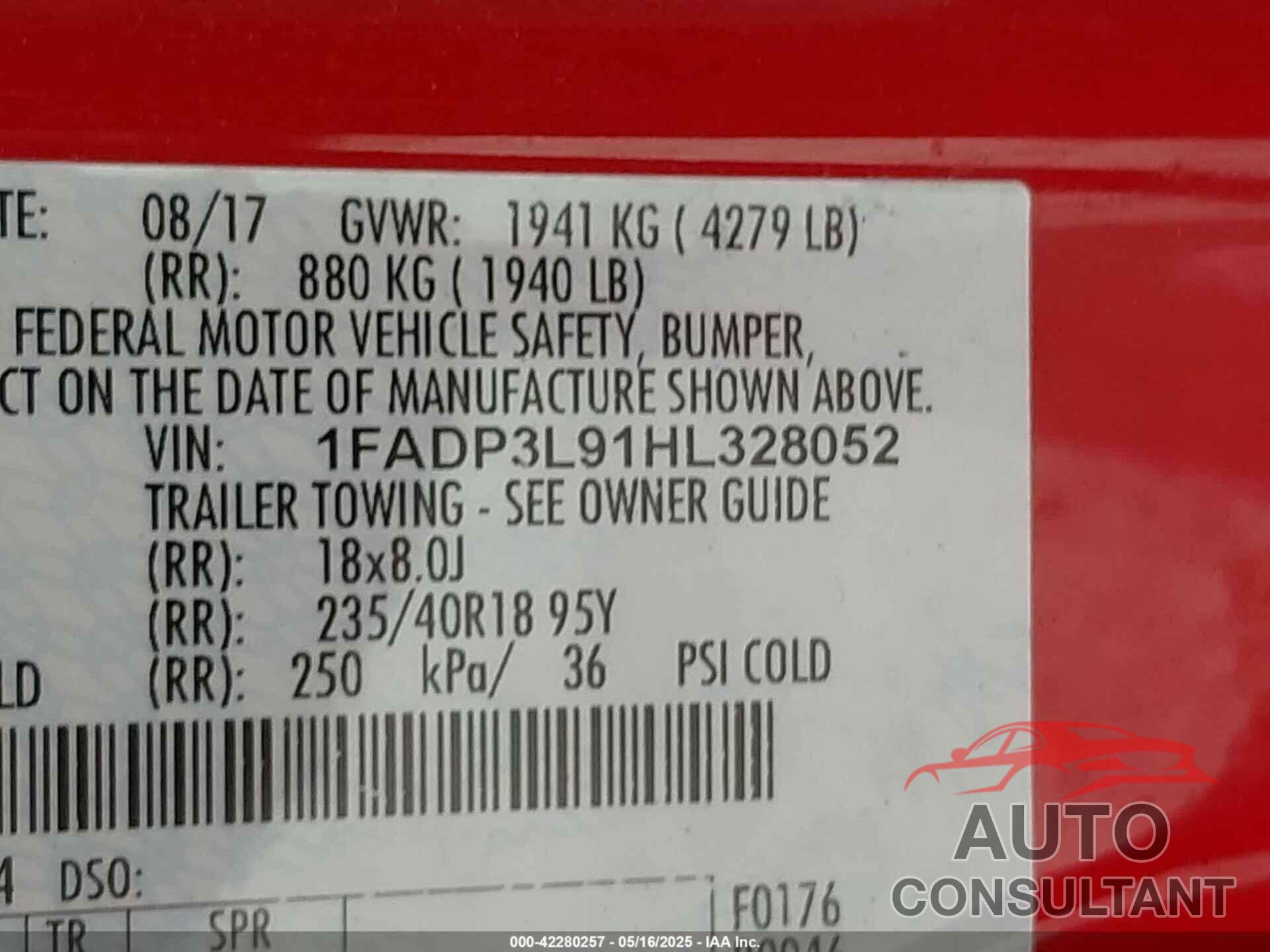 FORD FOCUS ST 2017 - 1FADP3L91HL328052