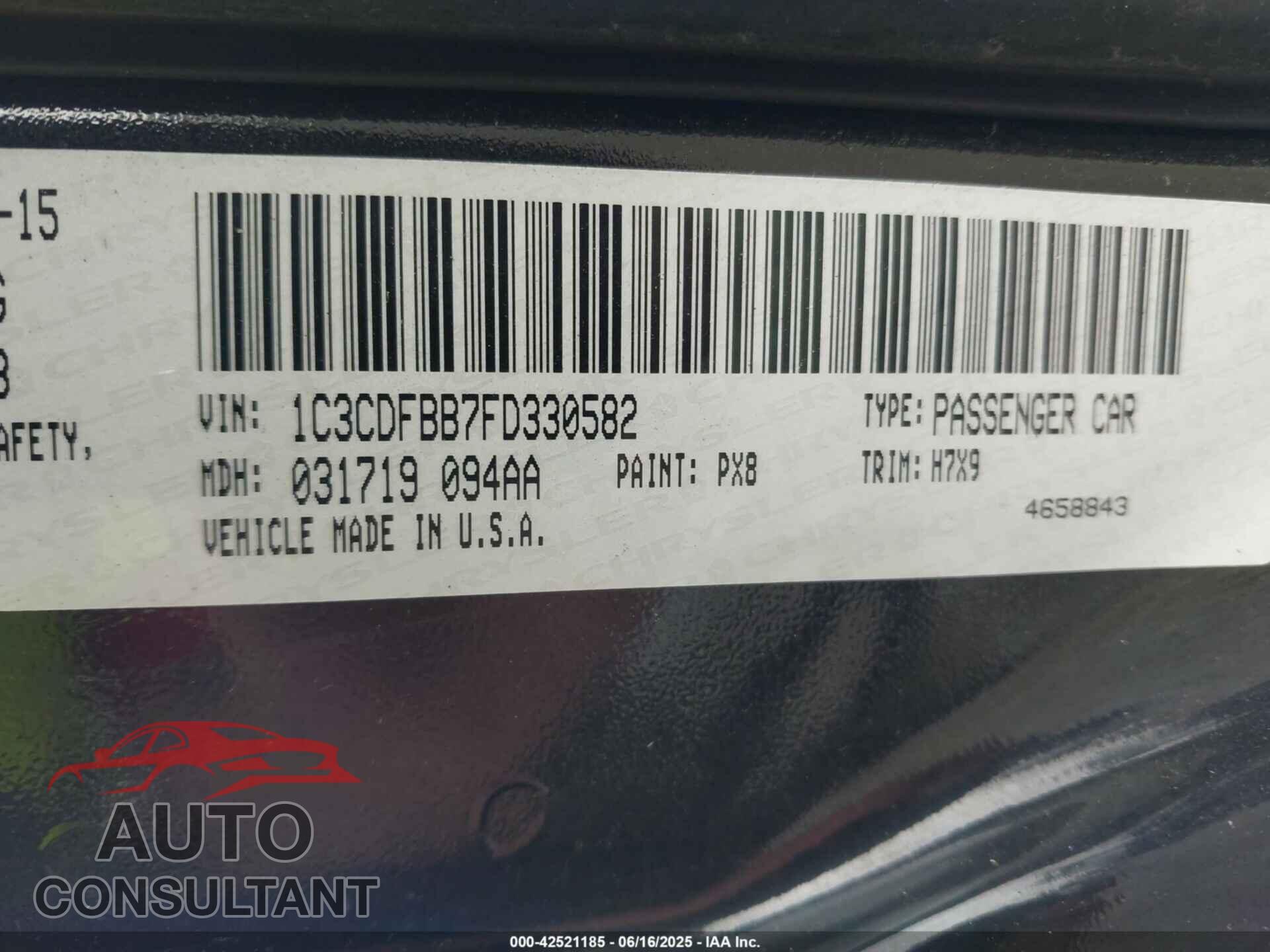 DODGE DART 2015 - 1C3CDFBB7FD330582