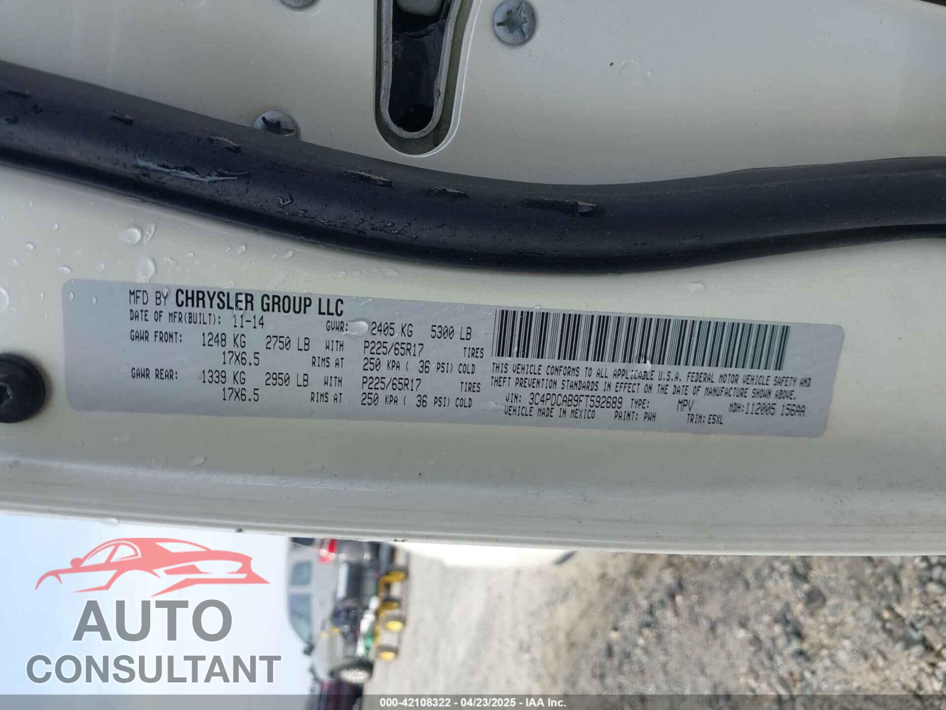 DODGE JOURNEY 2015 - 3C4PDCAB9FT592689