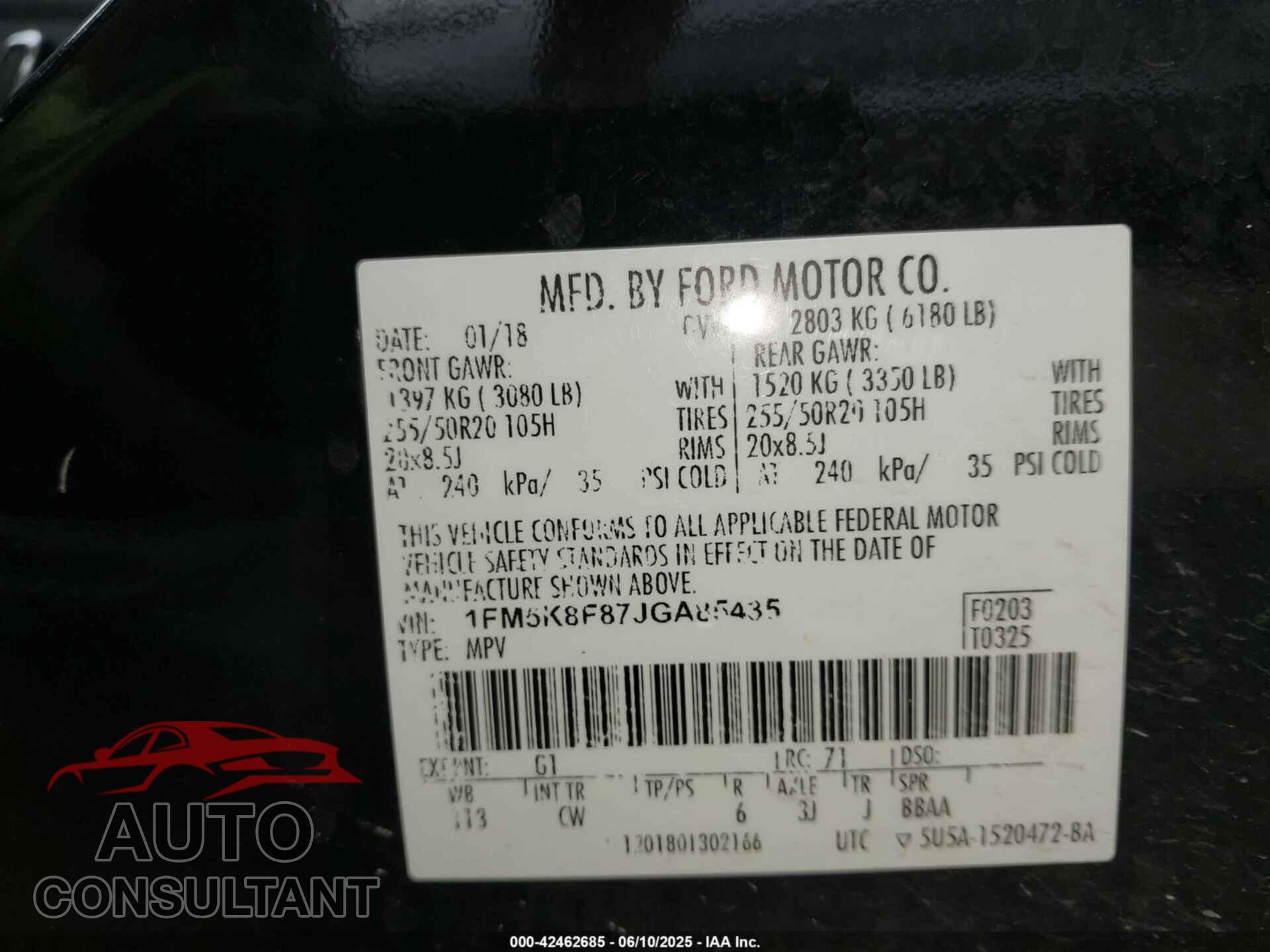 FORD EXPLORER 2018 - 1FM5K8F87JGA85435