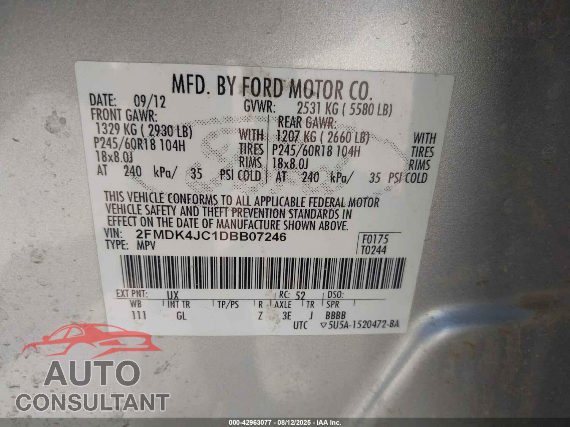 FORD EDGE 2013 - 2FMDK4JC1DBB07246