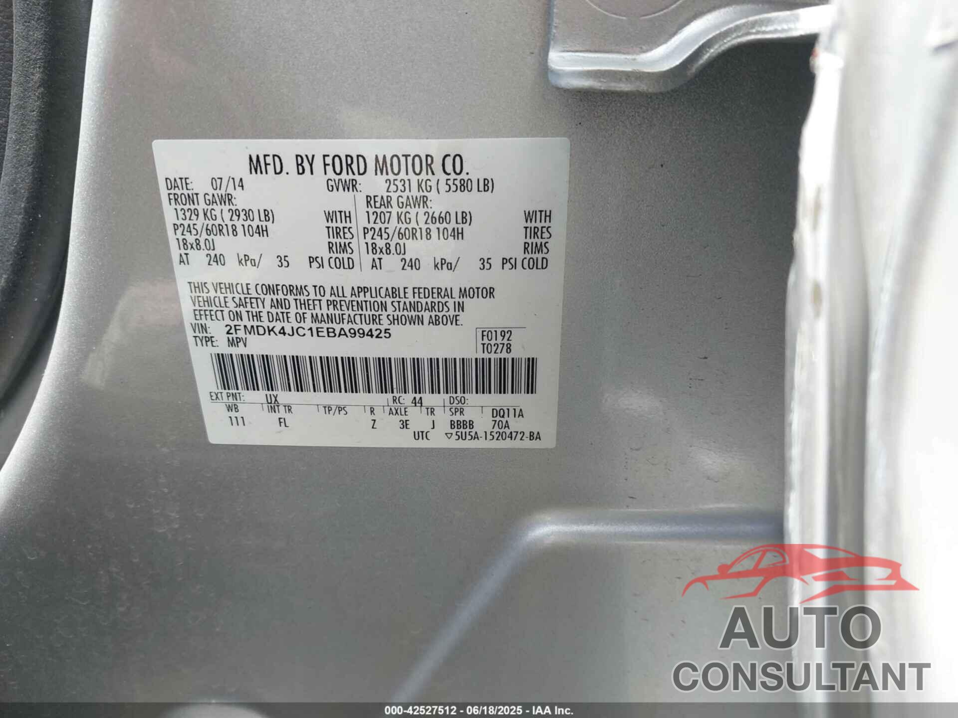FORD EDGE 2014 - 2FMDK4JC1EBA99425