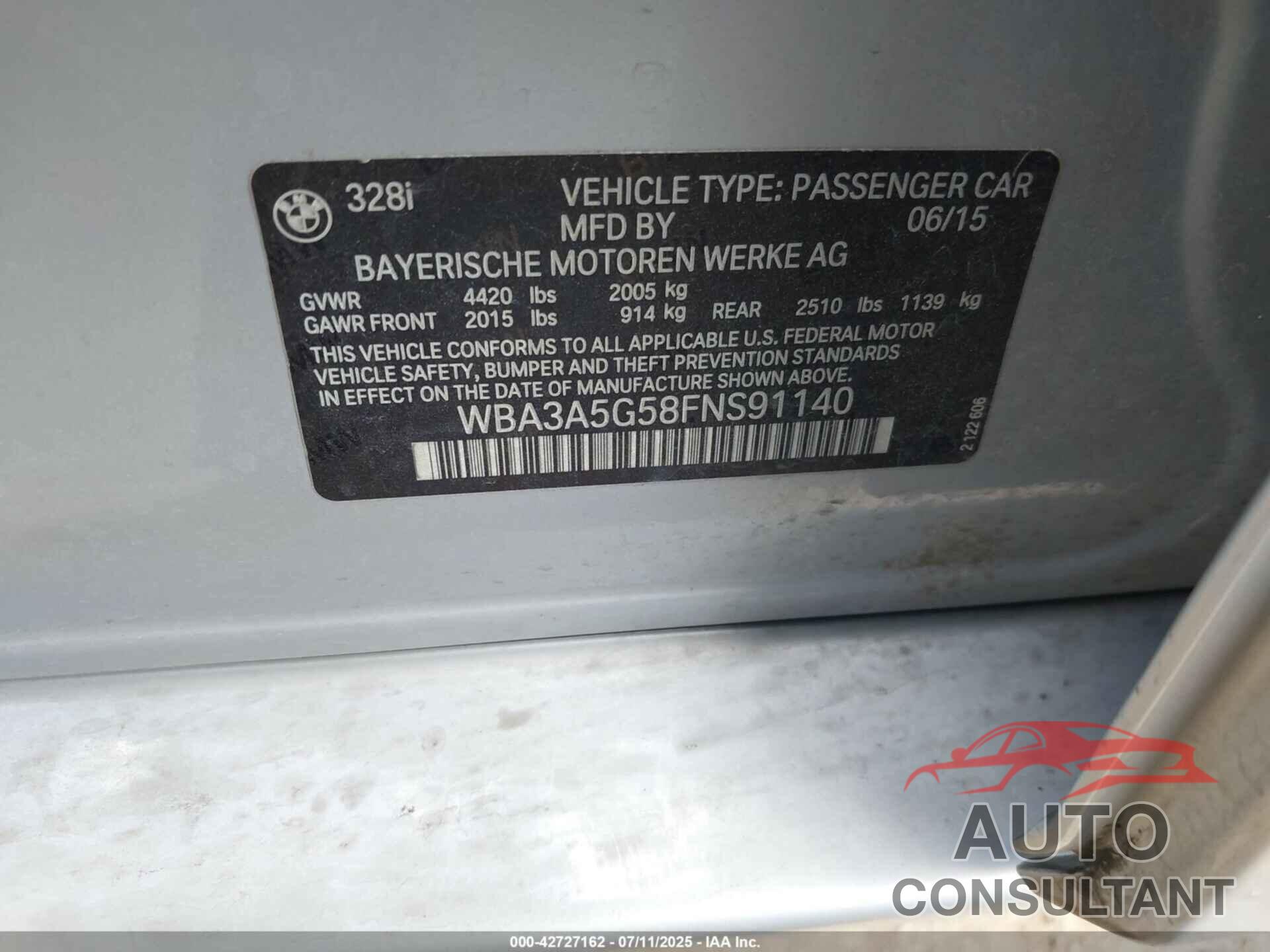 BMW 328I 2015 - WBA3A5G58FNS91140