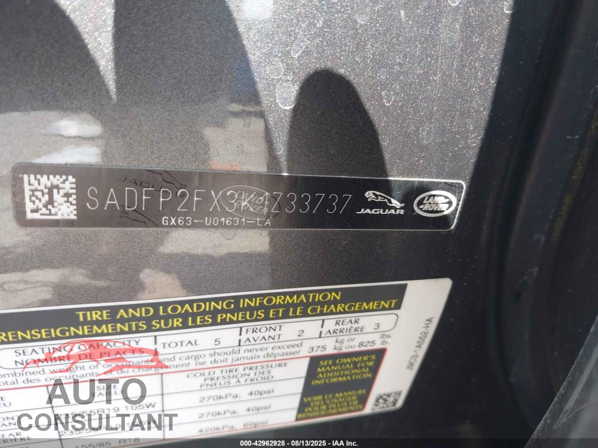 JAGUAR E-PACE 2019 - SADFP2FX3K1Z33737