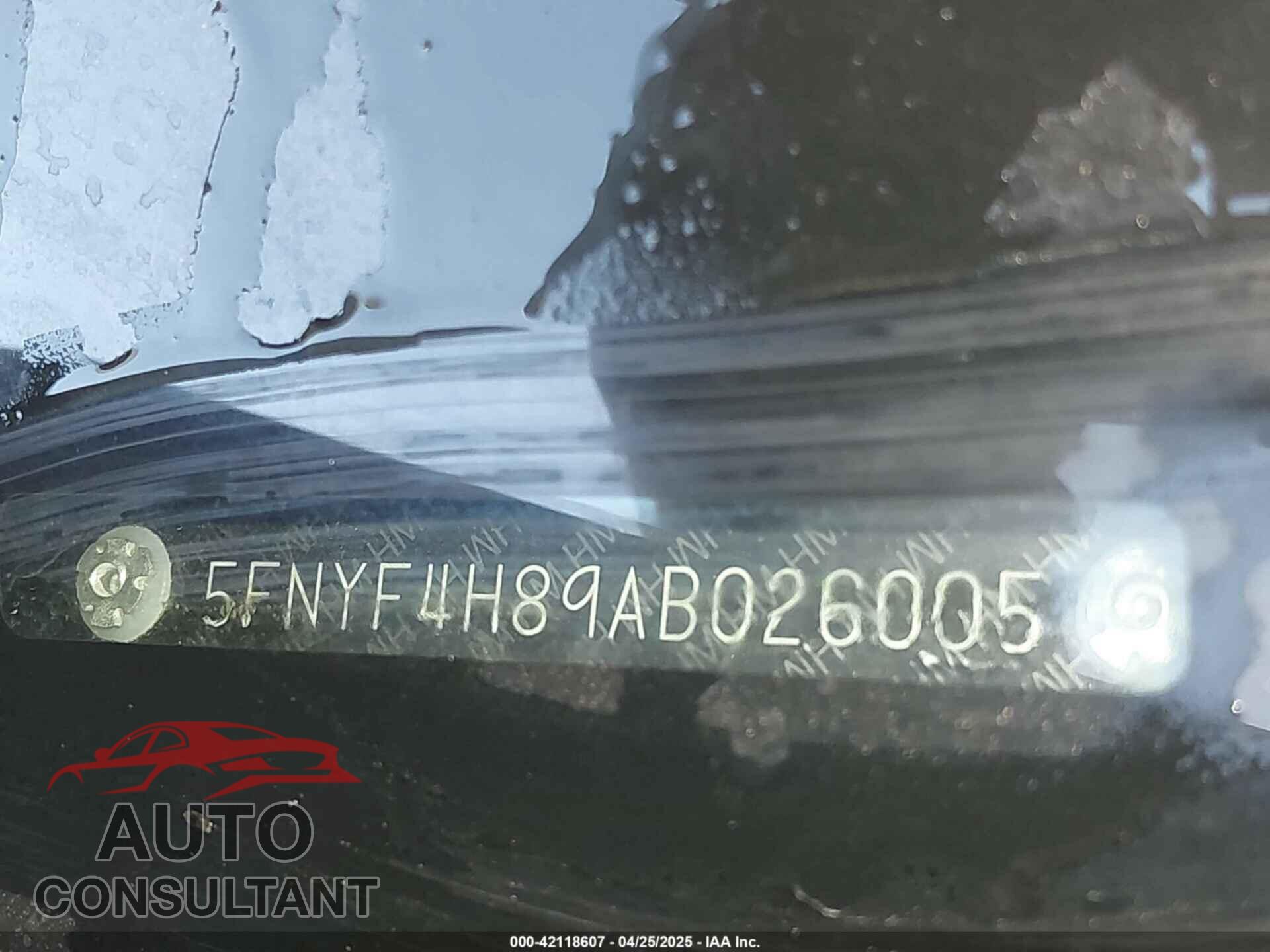 HONDA PILOT 2010 - 5FNYF4H89AB026005