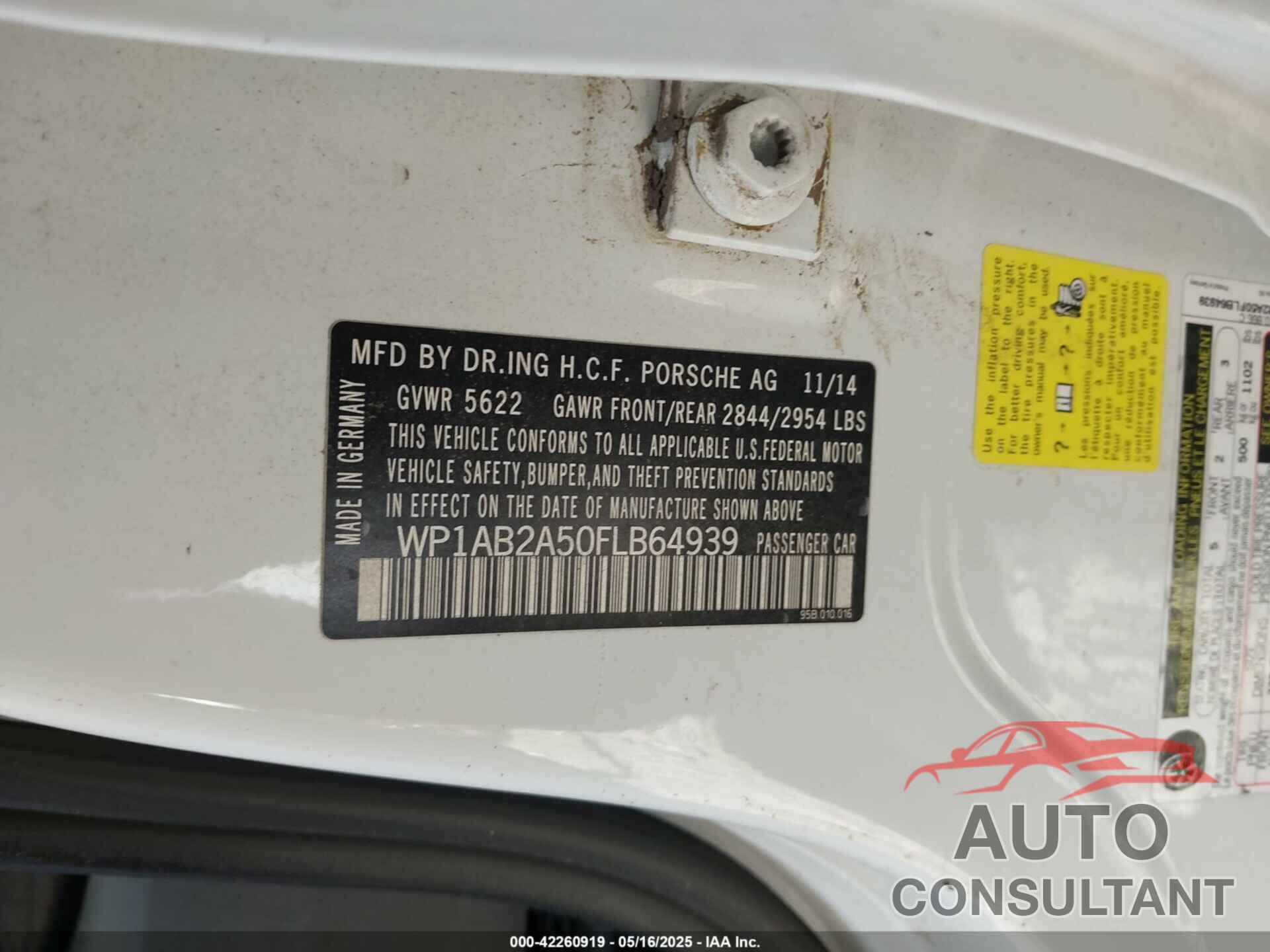 PORSCHE MACAN 2015 - WP1AB2A50FLB64939