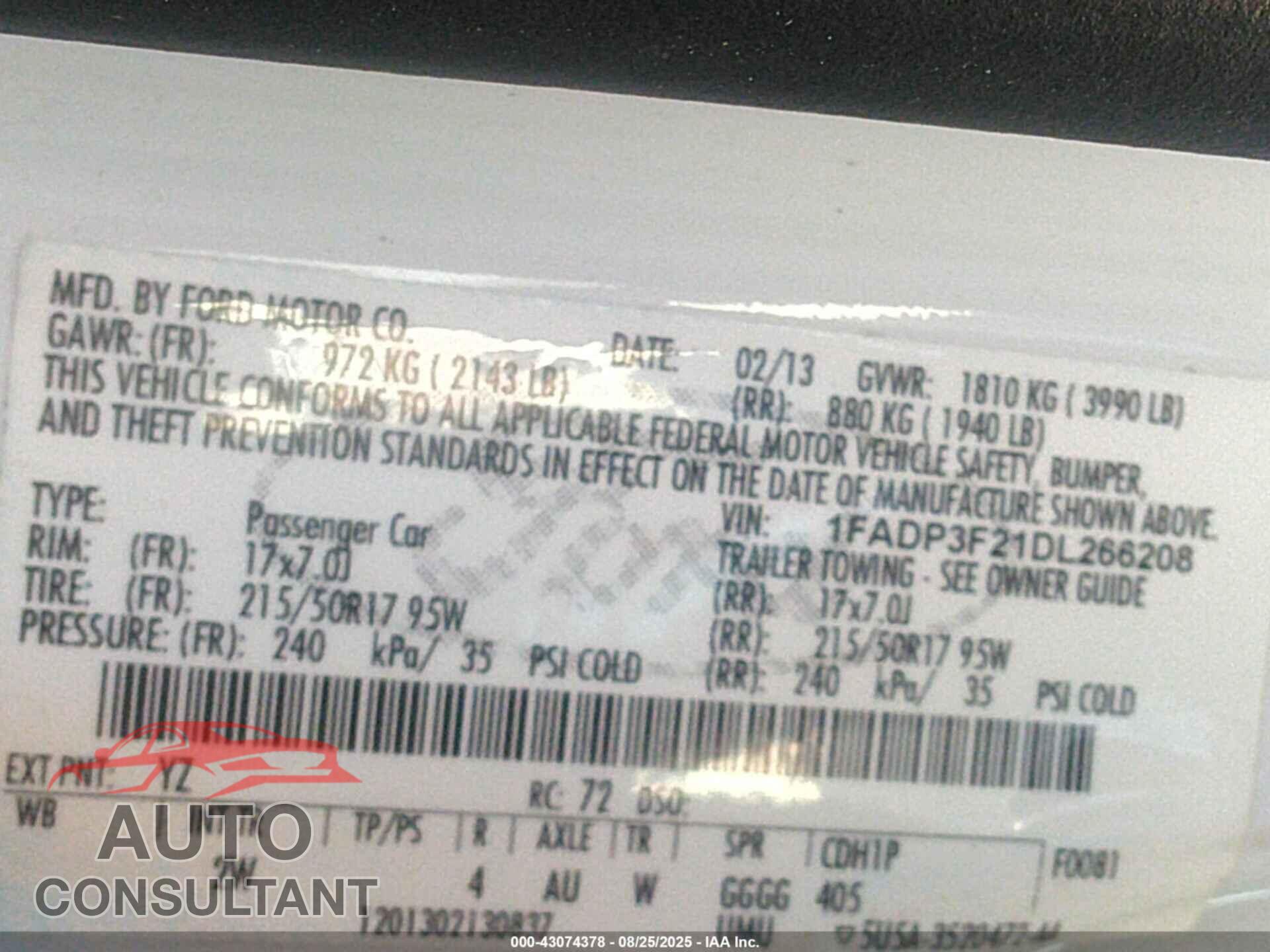 FORD FOCUS 2013 - 1FADP3F21DL266208