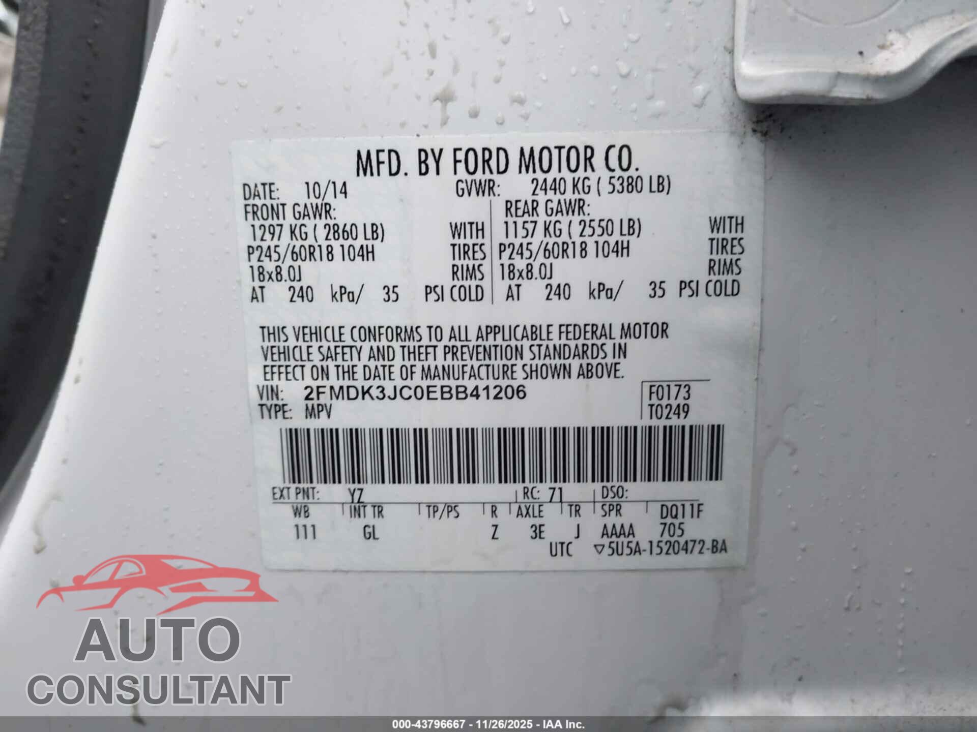 FORD EDGE 2014 - 2FMDK3JC0EBB41206