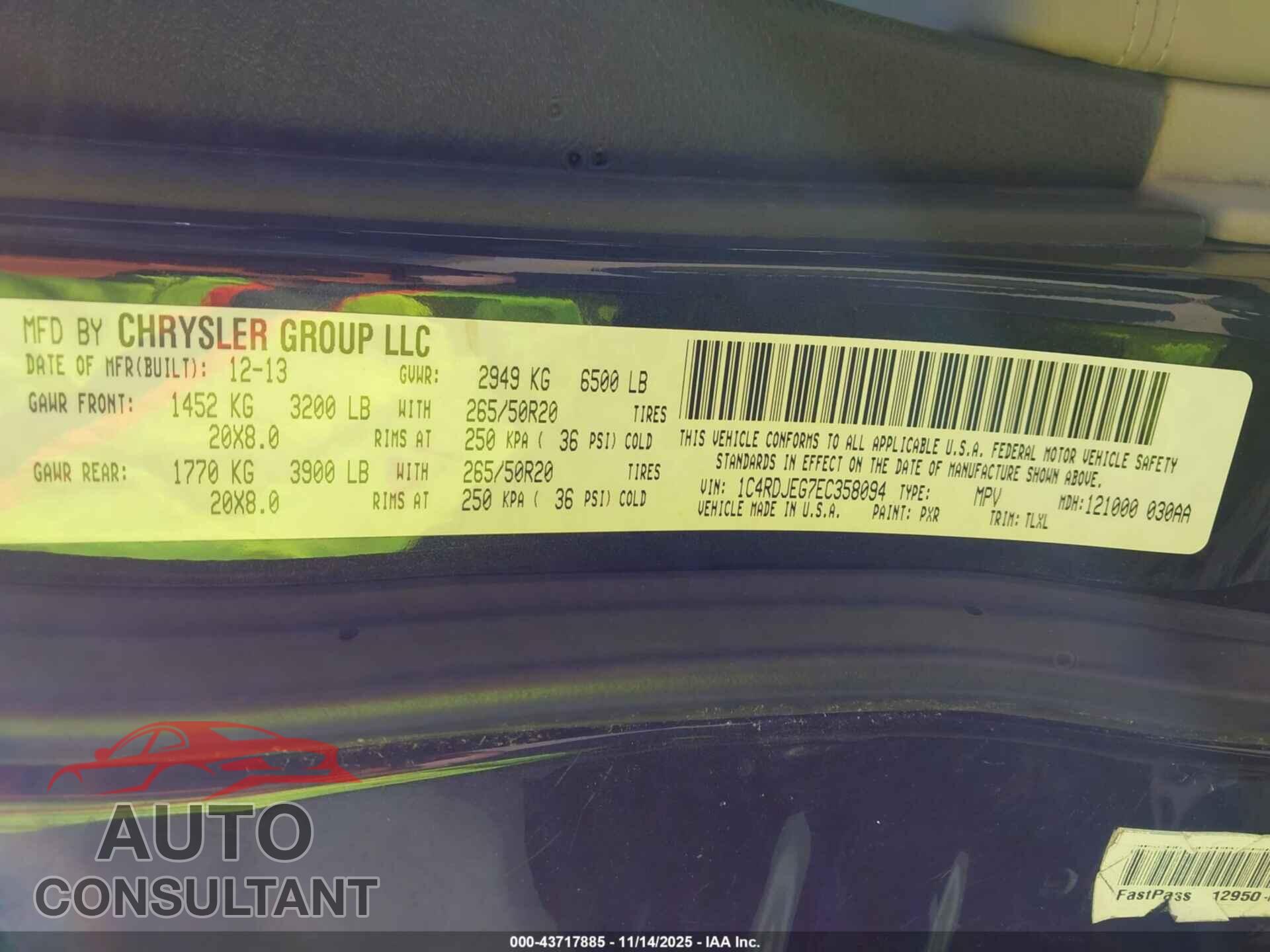 DODGE DURANGO 2014 - 1C4RDJEG7EC358094