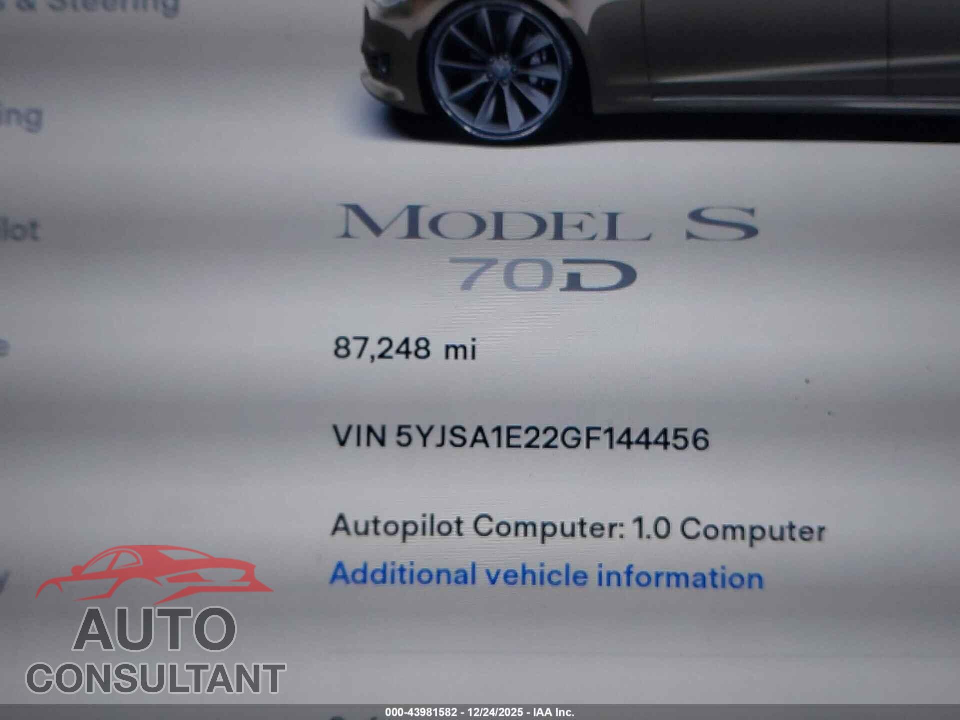 TESLA MODEL S 2016 - 5YJSA1E22GF144456