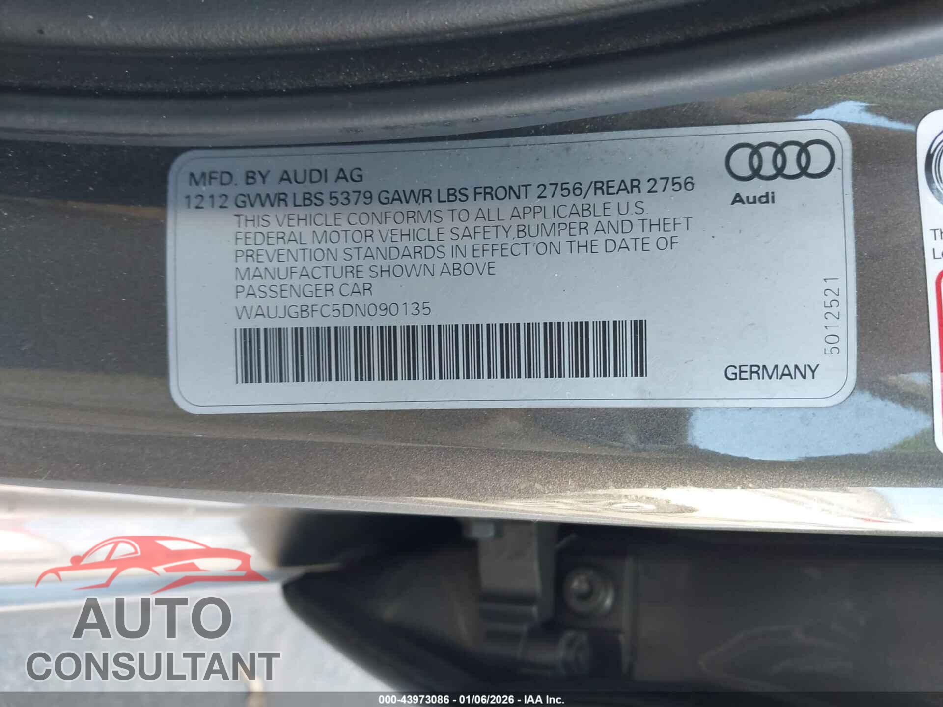 AUDI A6 2013 - WAUJGBFC5DN090135