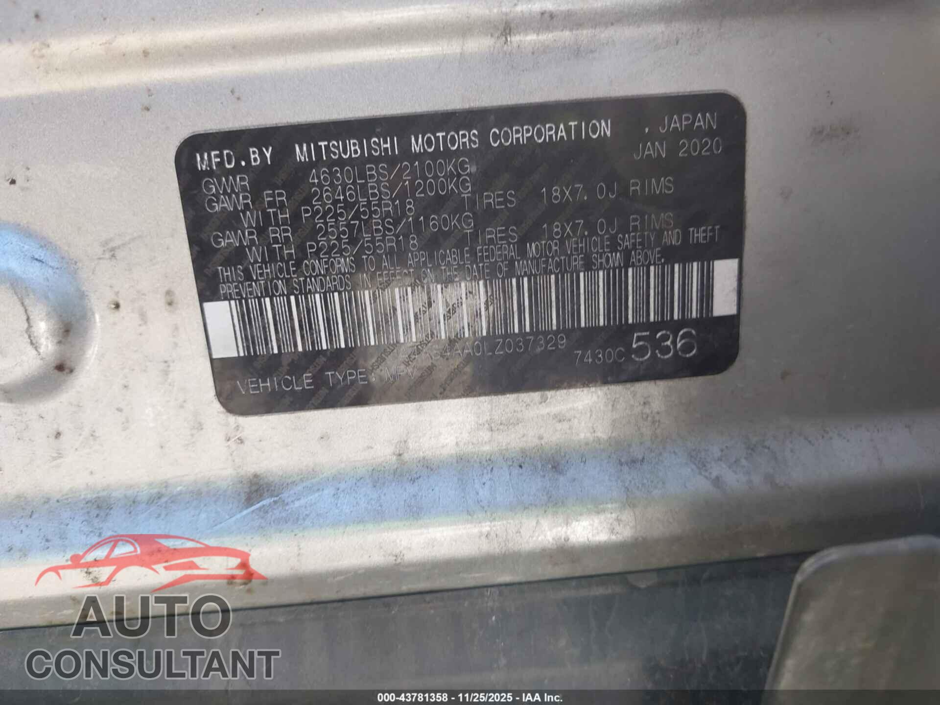 MITSUBISHI ECLIPSE CROSS 2020 - JA4AS4AA0LZ037329