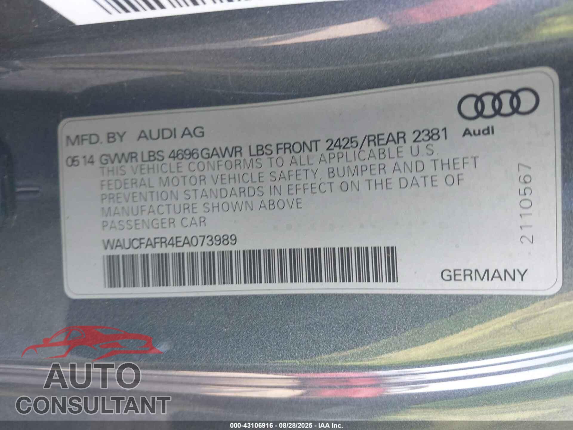 AUDI A5 2014 - WAUCFAFR4EA073989