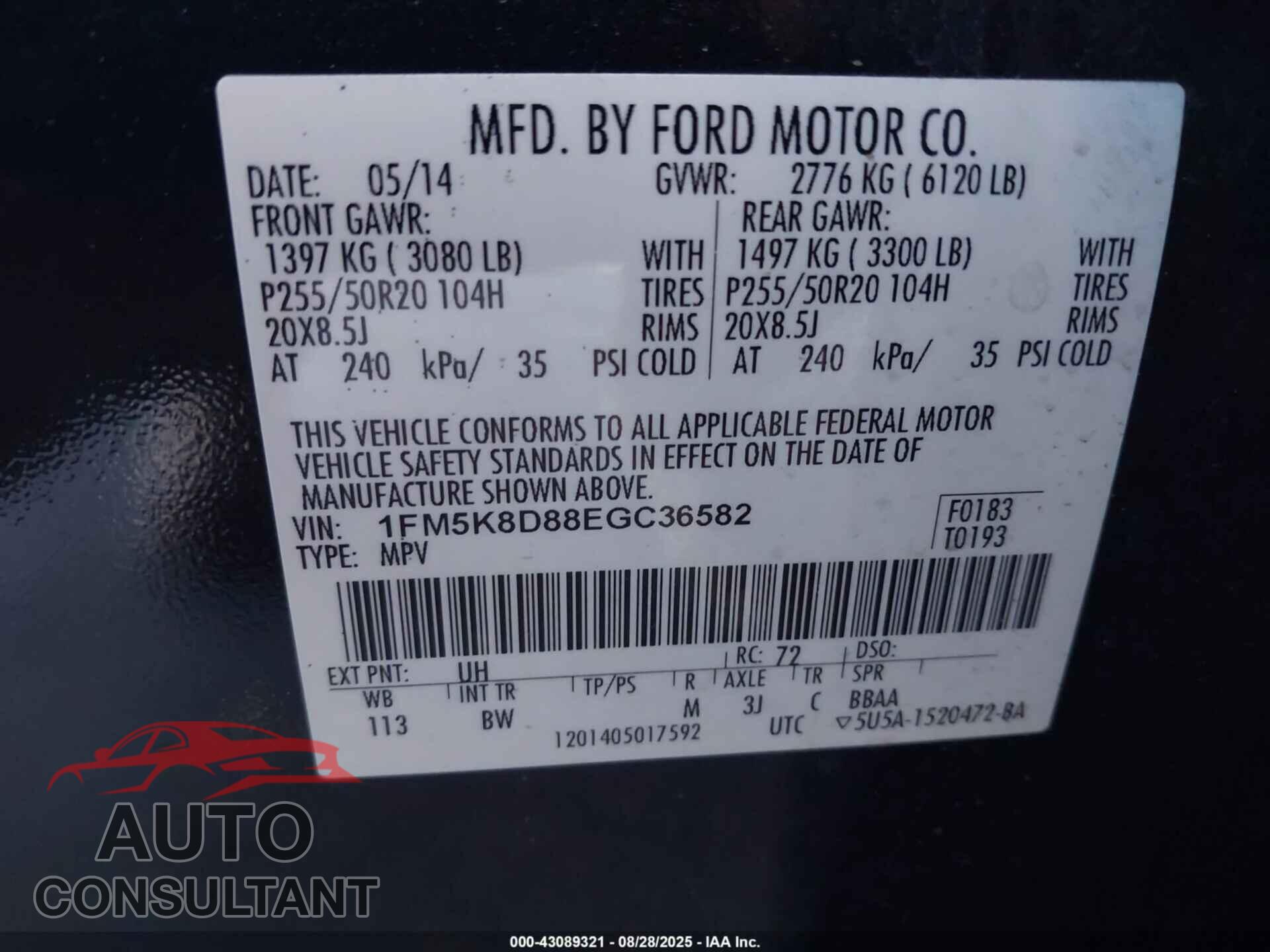 FORD EXPLORER 2014 - 1FM5K8D88EGC36582