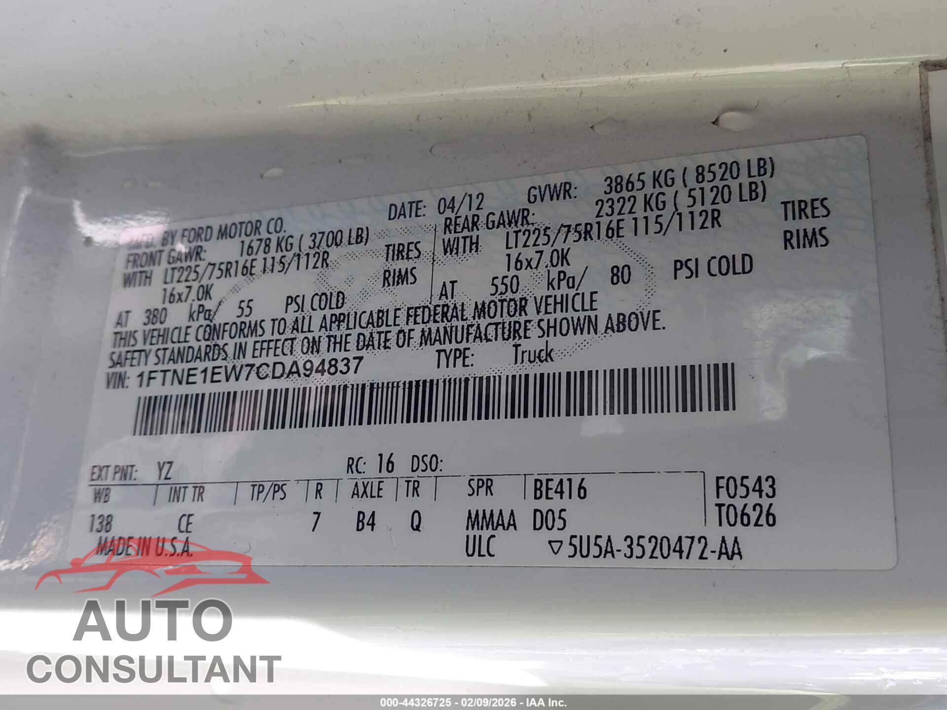 FORD E-150 2012 - 1FTNE1EW7CDA94837
