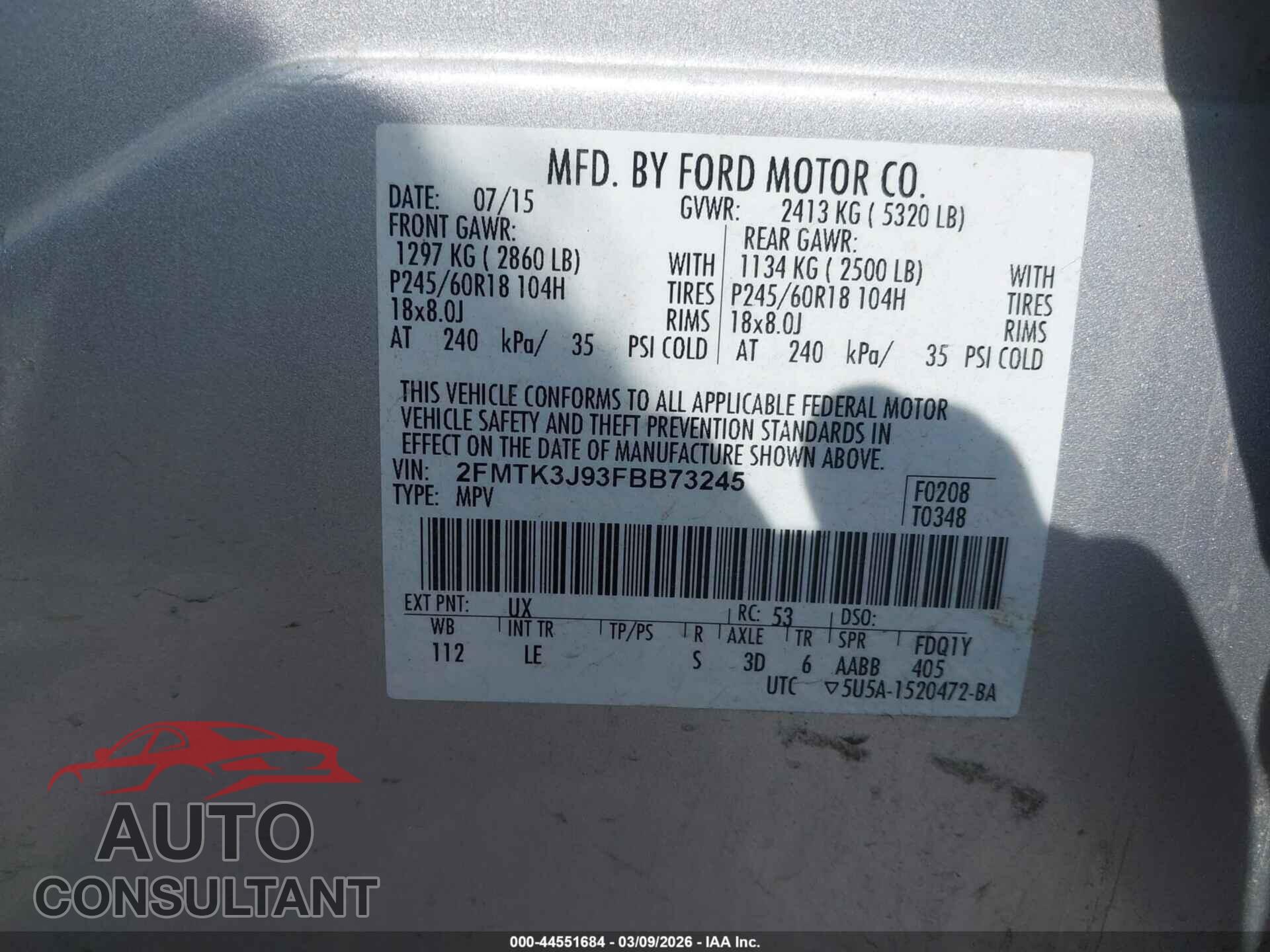 FORD EDGE 2015 - 2FMTK3J93FBB73245