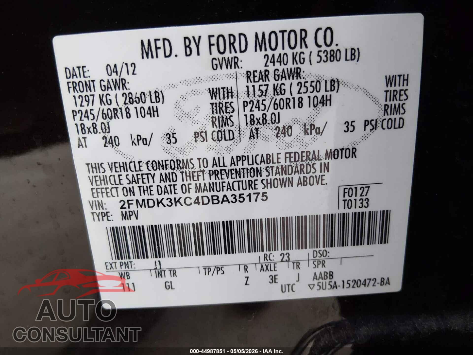 FORD EDGE 2013 - 2FMDK3KC4DBA35175