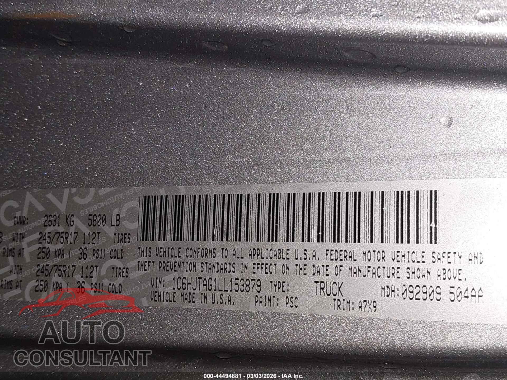 JEEP GLADIATOR 2020 - 1C6HJTAG1LL153879