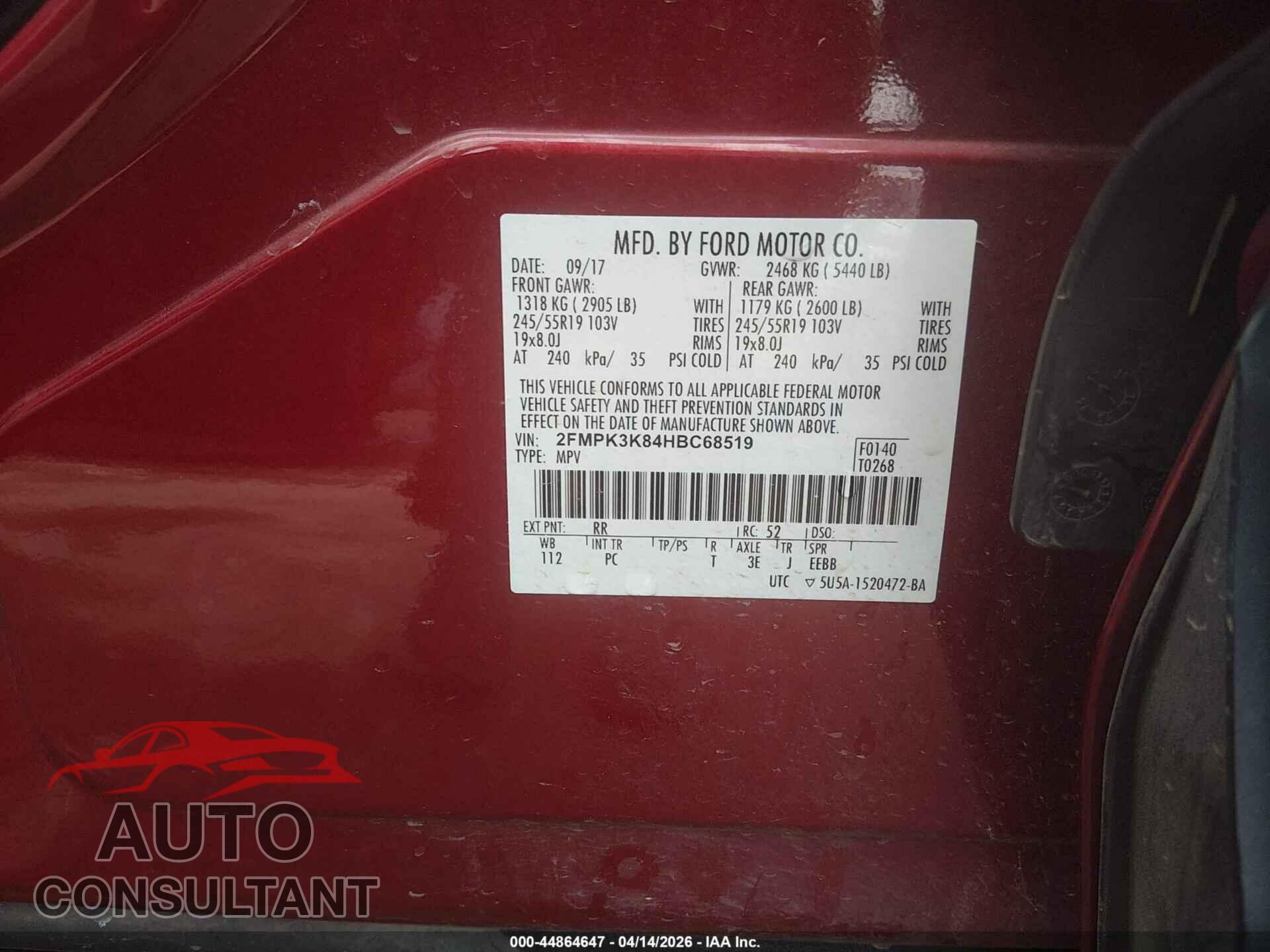 FORD EDGE 2017 - 2FMPK3K84HBC68519