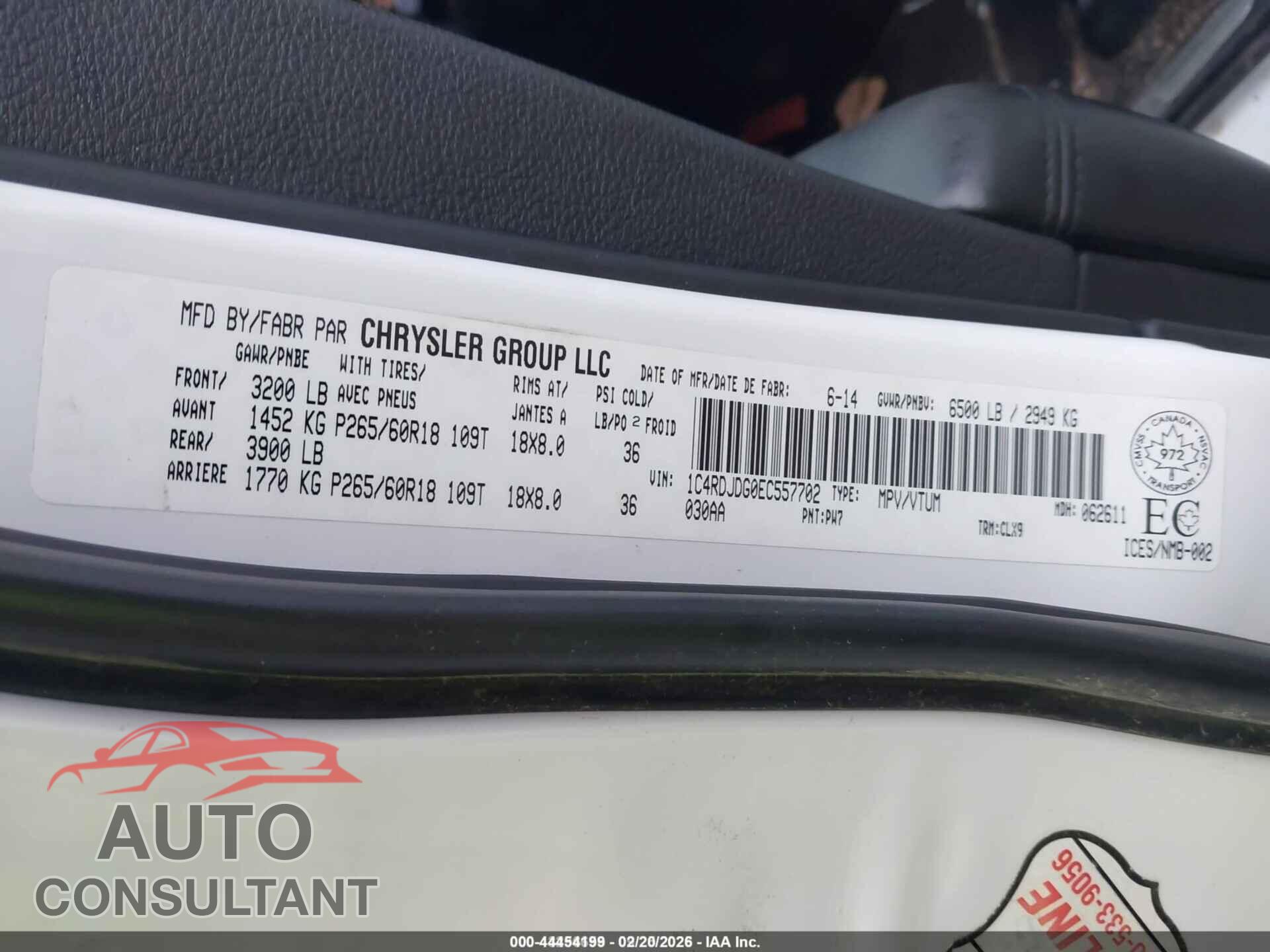 DODGE DURANGO 2014 - 1C4RDJDG0EC557702