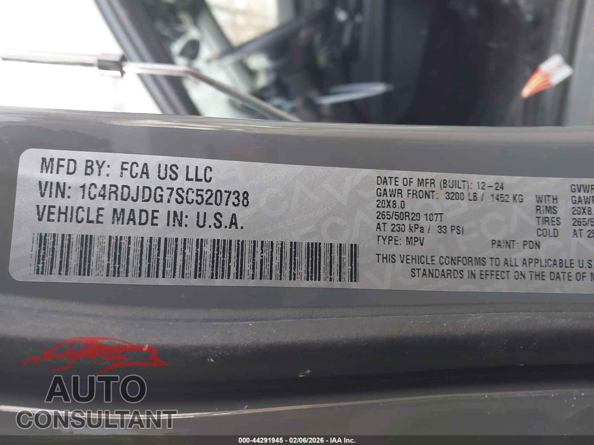 DODGE DURANGO 2025 - 1C4RDJDG7SC520738
