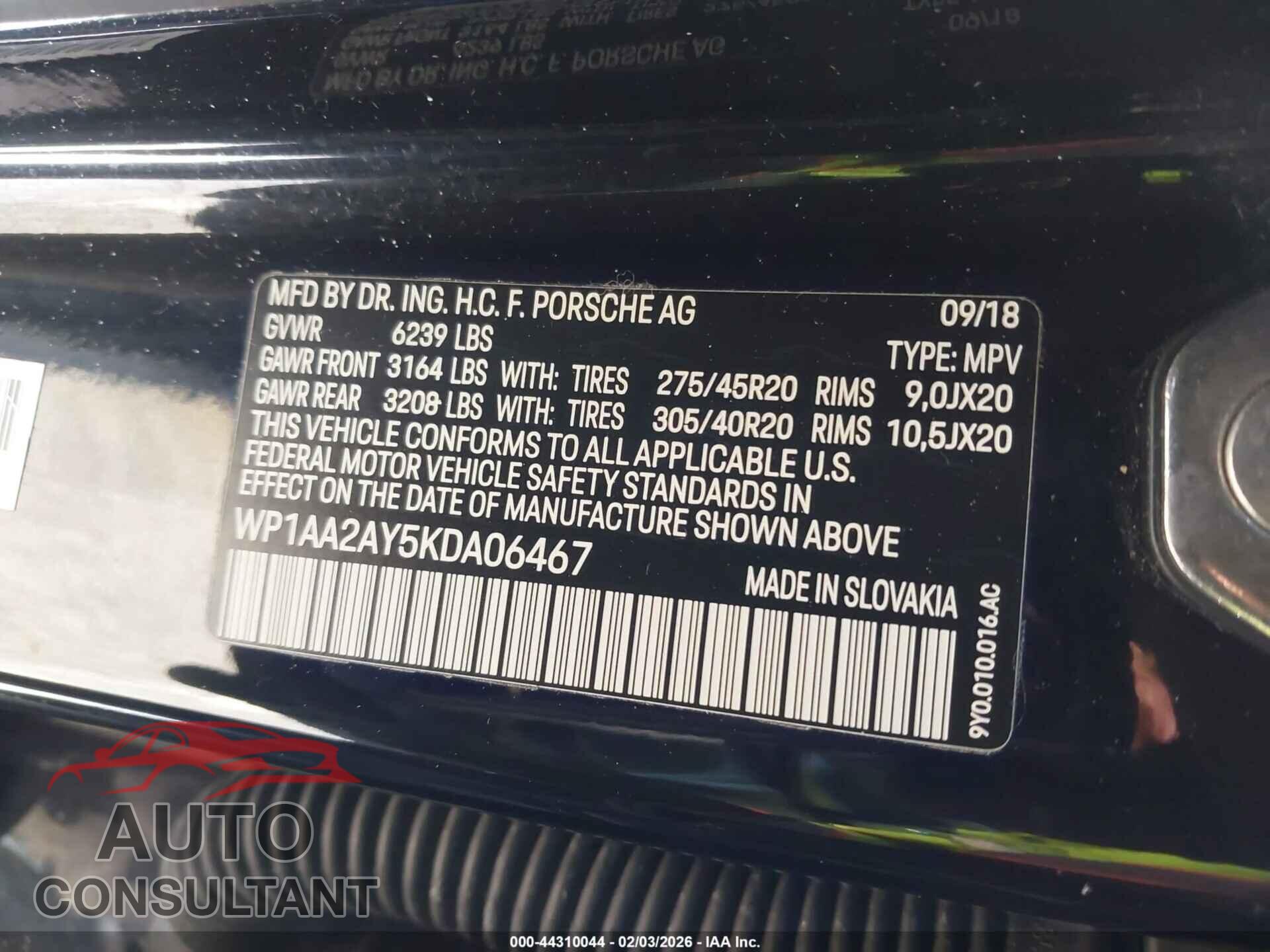 PORSCHE CAYENNE 2019 - WP1AA2AY5KDA06467