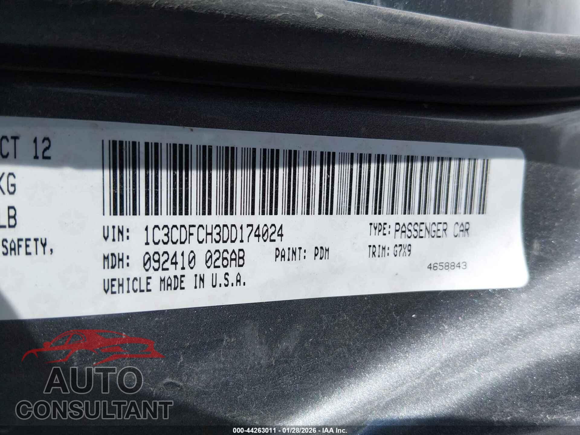 DODGE DART 2013 - 1C3CDFCH3DD174024