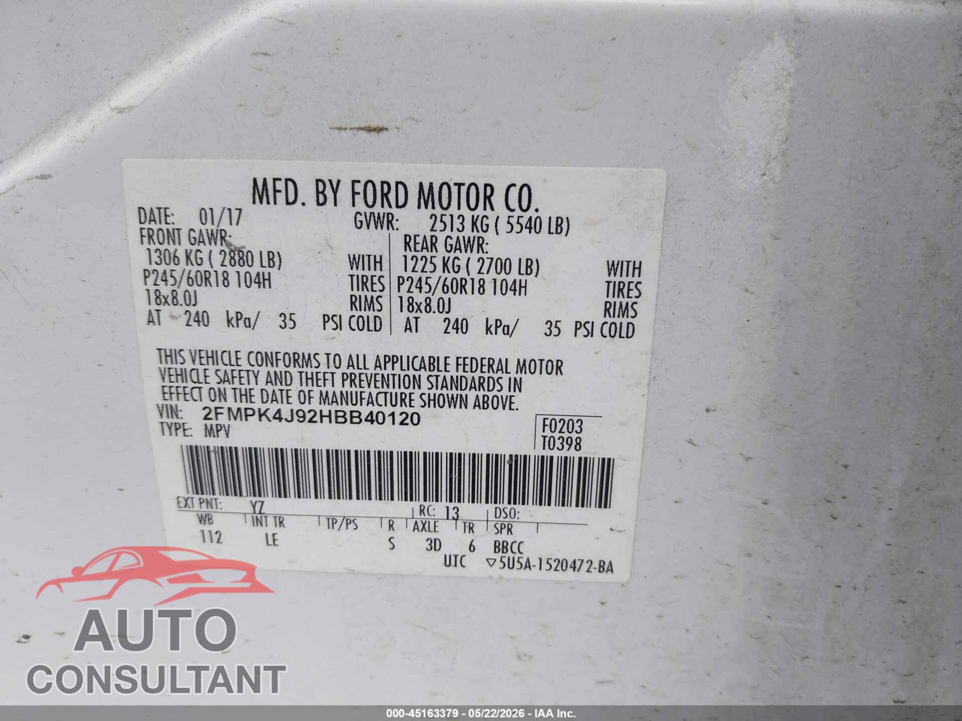 FORD EDGE 2017 - 2FMPK4J92HBB40120