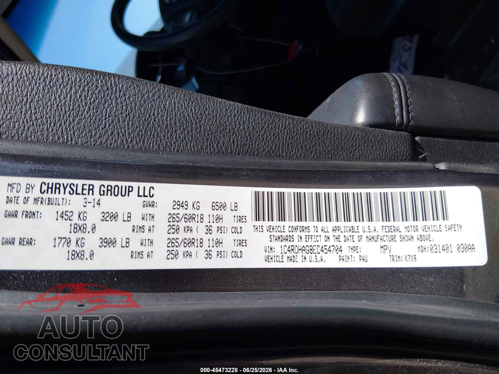 DODGE DURANGO 2014 - 1C4RDHAG8EC454704
