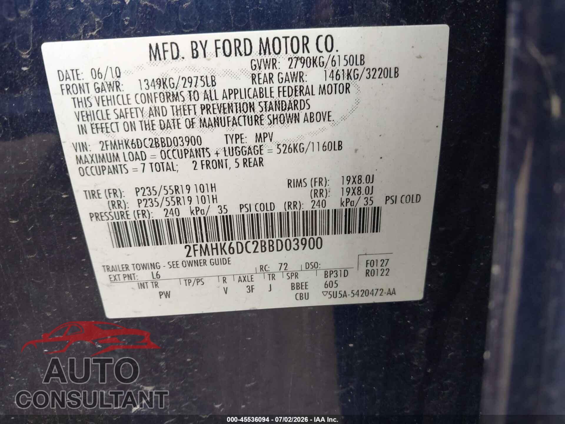 FORD FLEX 2011 - 2FMHK6DC2BBD03900
