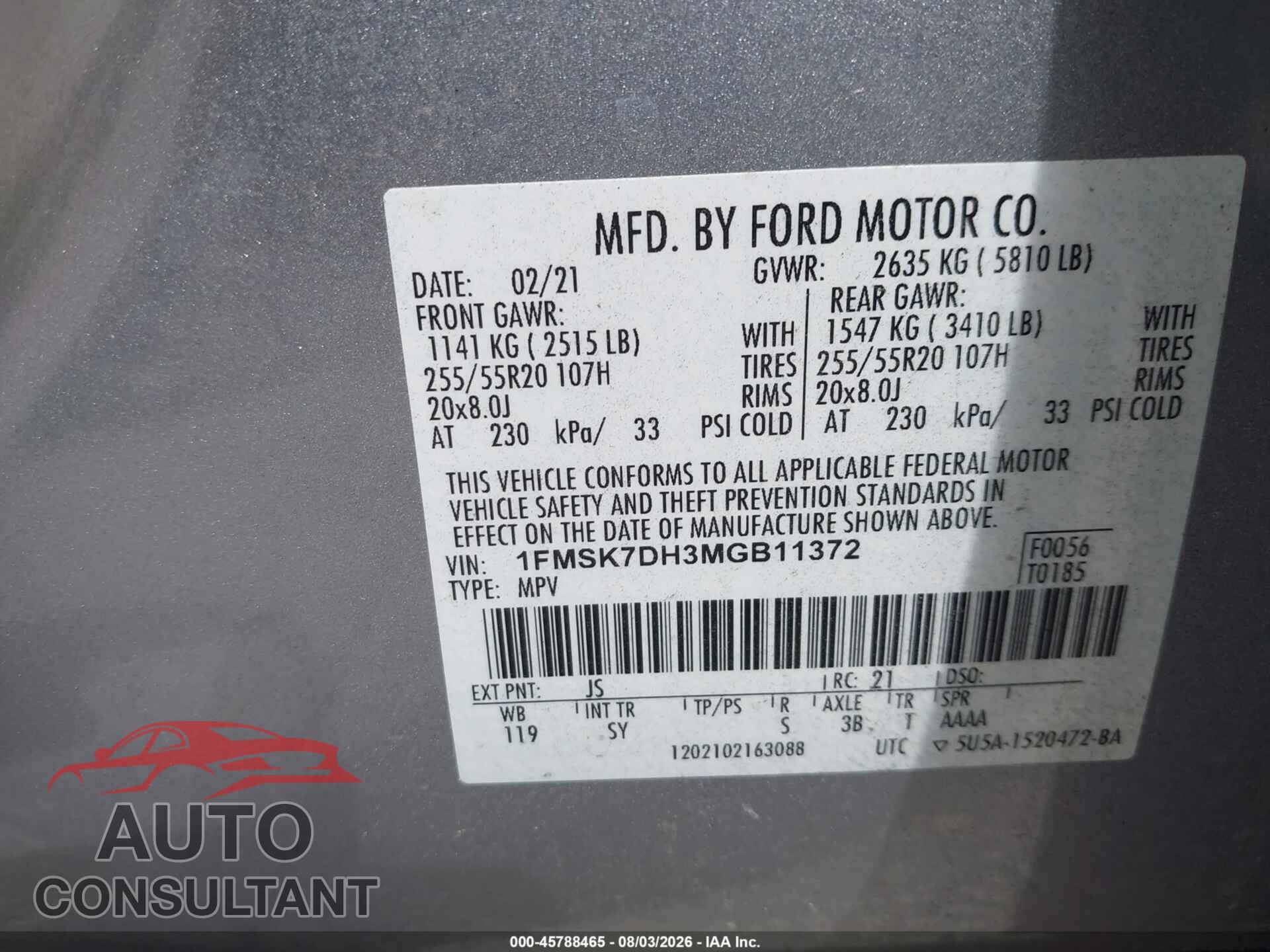 FORD EXPLORER 2021 - 1FMSK7DH3MGB11372