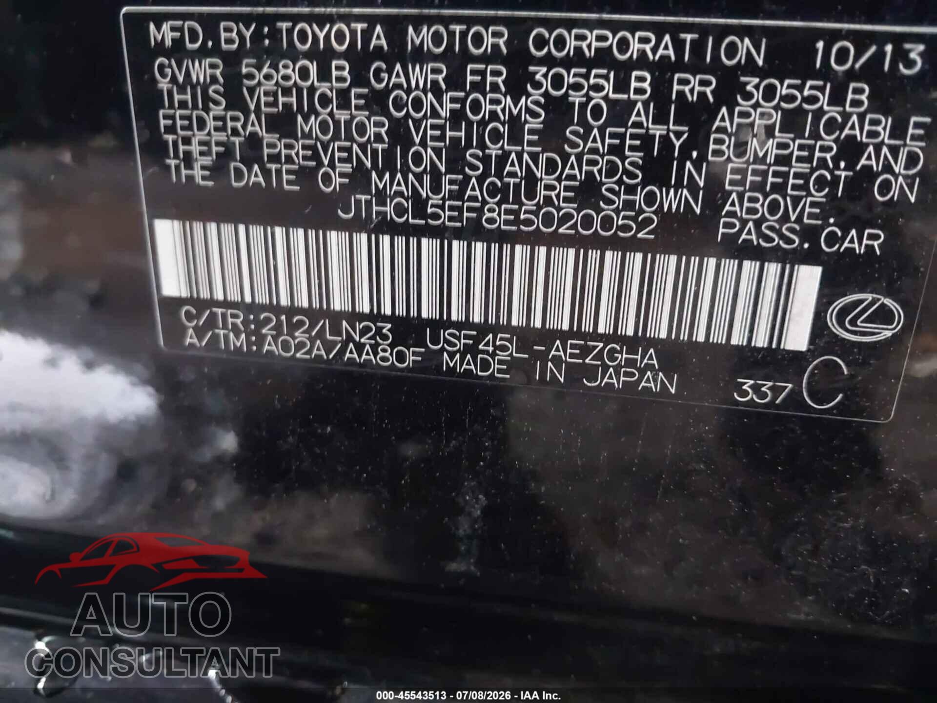 LEXUS LS 460 2014 - JTHCL5EF8E5020052