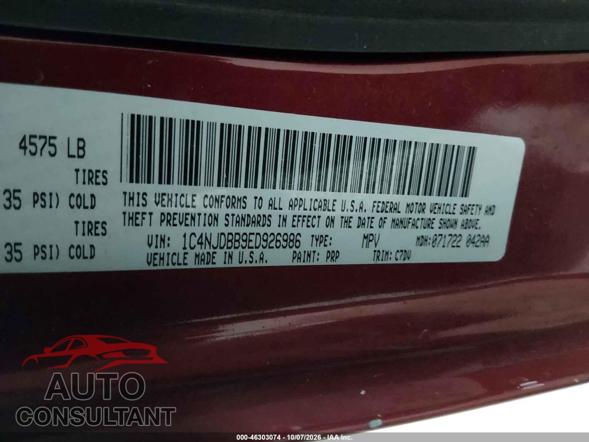 JEEP COMPASS 2014 - 1C4NJDBB9ED926986