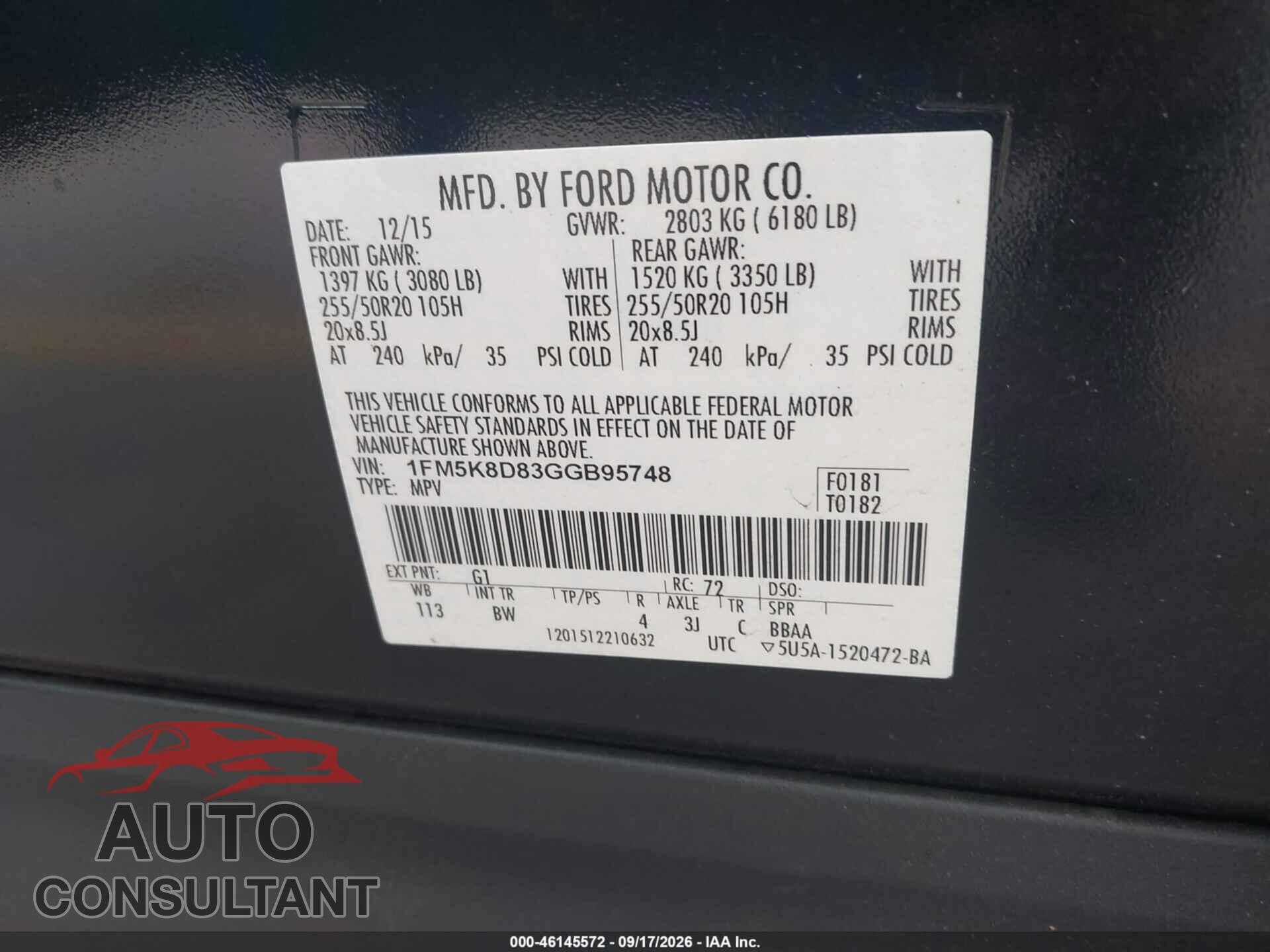 FORD EXPLORER 2016 - 1FM5K8D83GGB95748