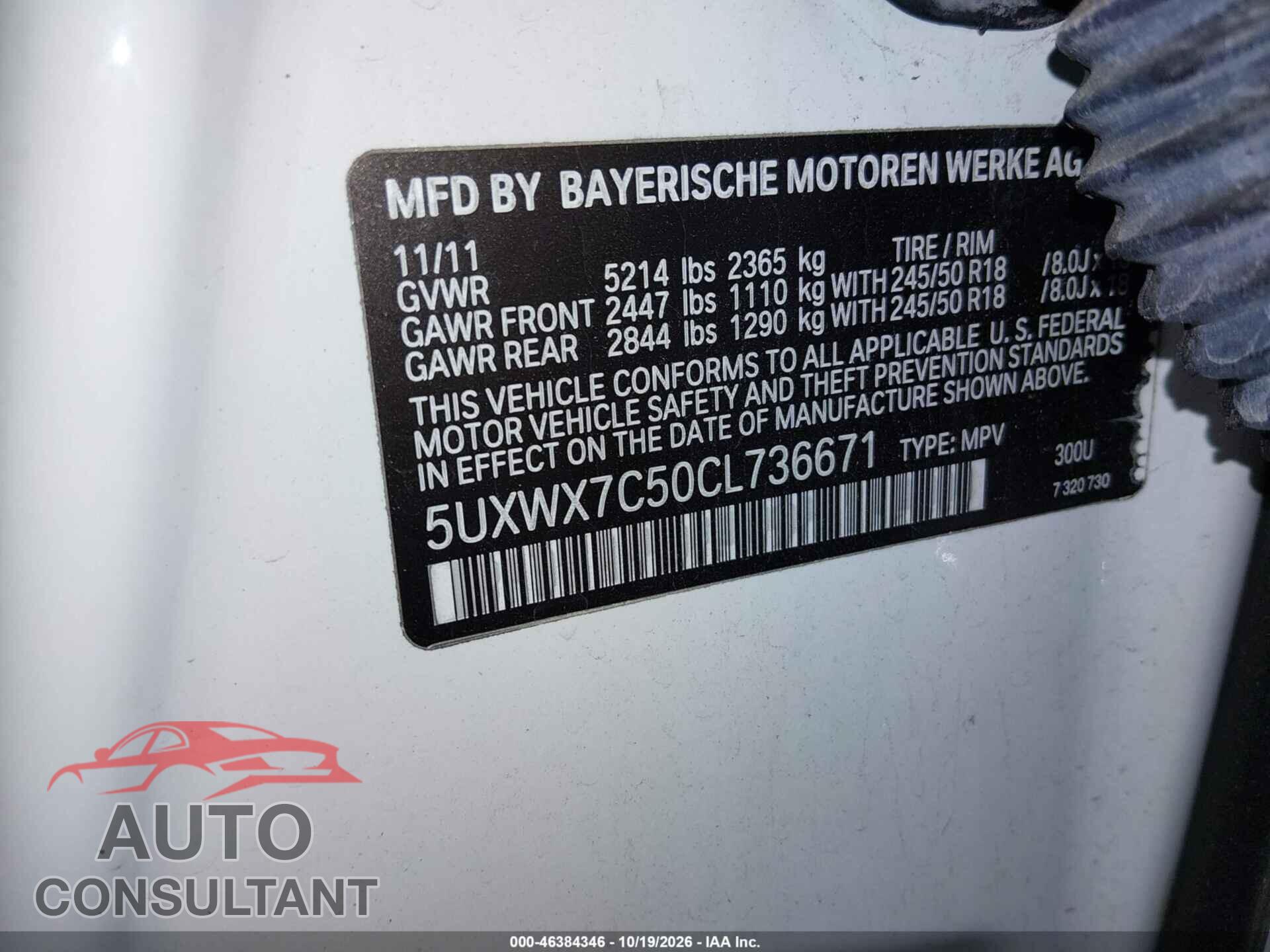 BMW X3 2012 - 5UXWX7C50CL736671