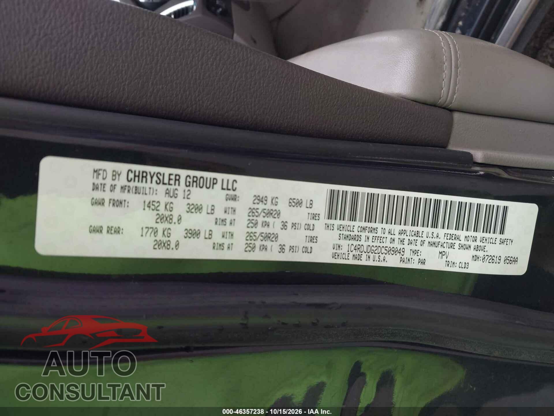 DODGE DURANGO 2013 - 1C4RDJDG2DC509049