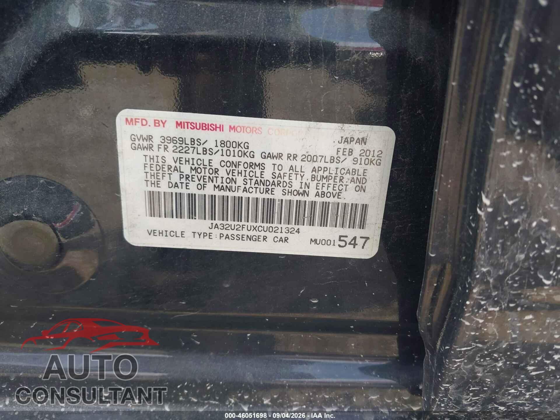 MITSUBISHI LANCER 2012 - JA32U2FUXCU021324