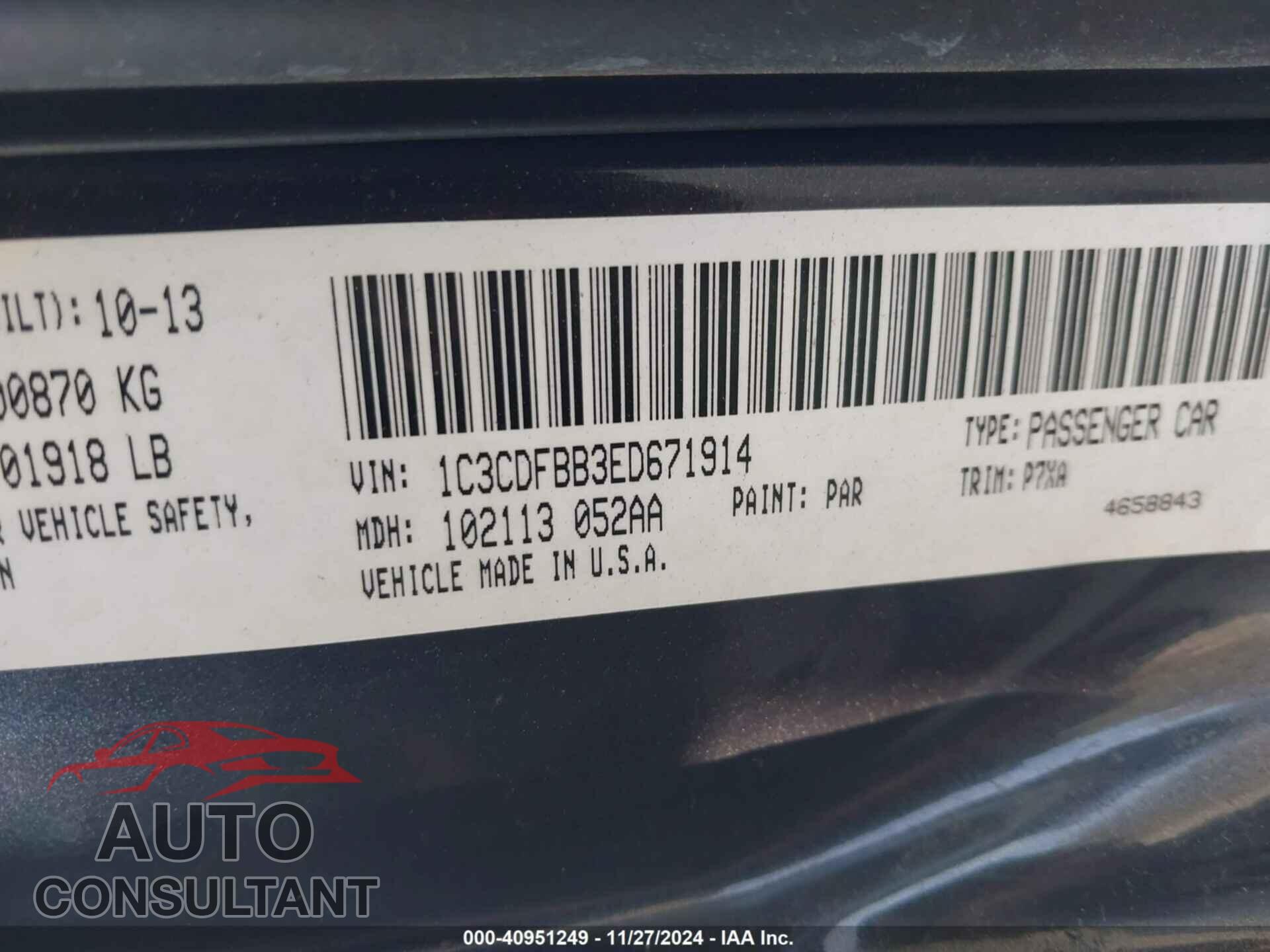 DODGE DART 2014 - 1C3CDFBB3ED671914