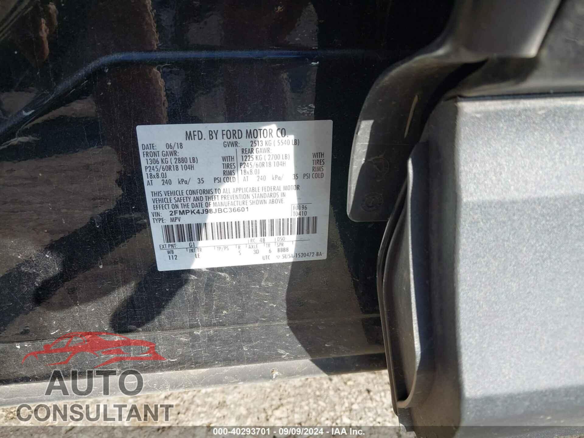 FORD EDGE 2018 - 2FMPK4J98JBC36601